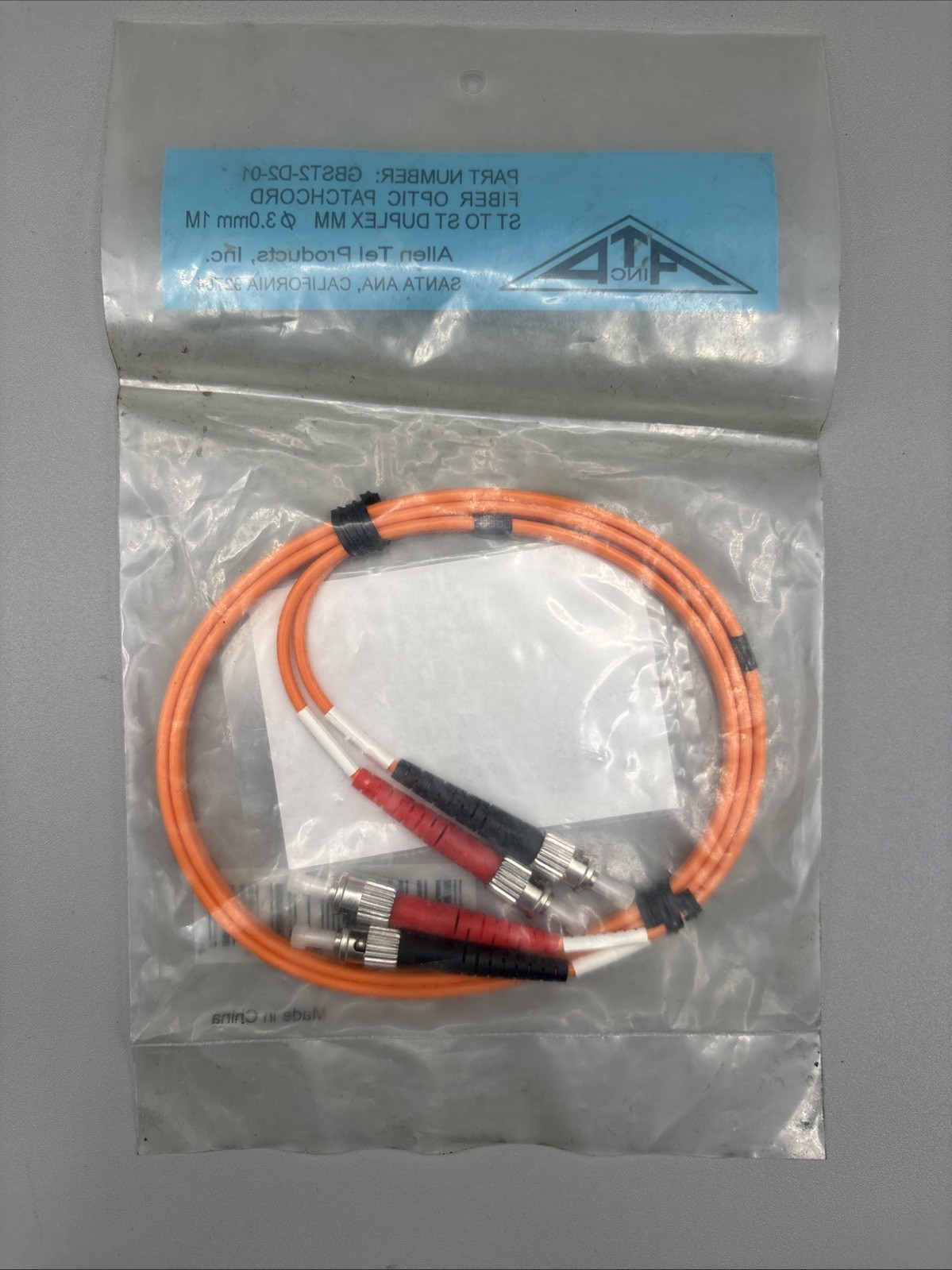 Allen Tel GBST2-D2-01 Fiber Optic Patch Cord ST To ST Duplex MM 3.0mm 1M NEW