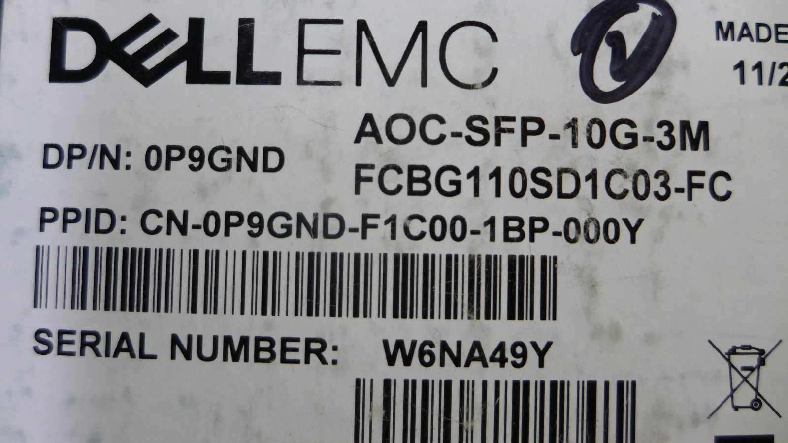 NEW Dell SFP+ 10G Active Optical Fiber Cable 3M AOC-SFP-10G-3M P9GND