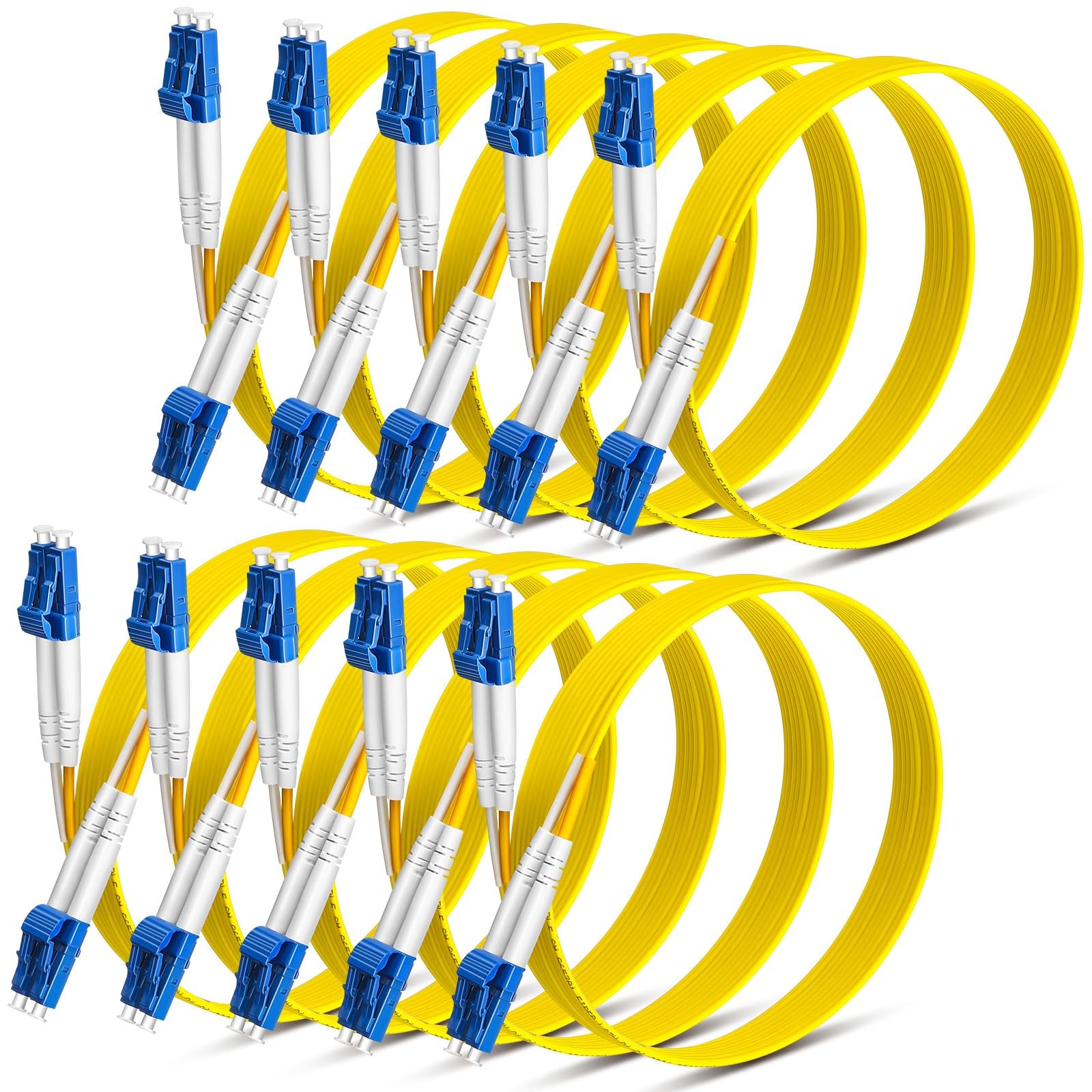 10 Pack Lc to Lc Single Mode Fiber Patch Cable 2m/6.56 ft Os2 Single Mode Fib…