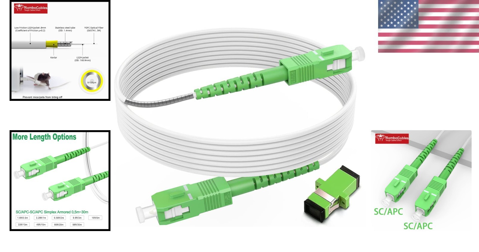 100ft SC/APC to SC/APC Fiber Cable – High-Performance Armored Internet Solution