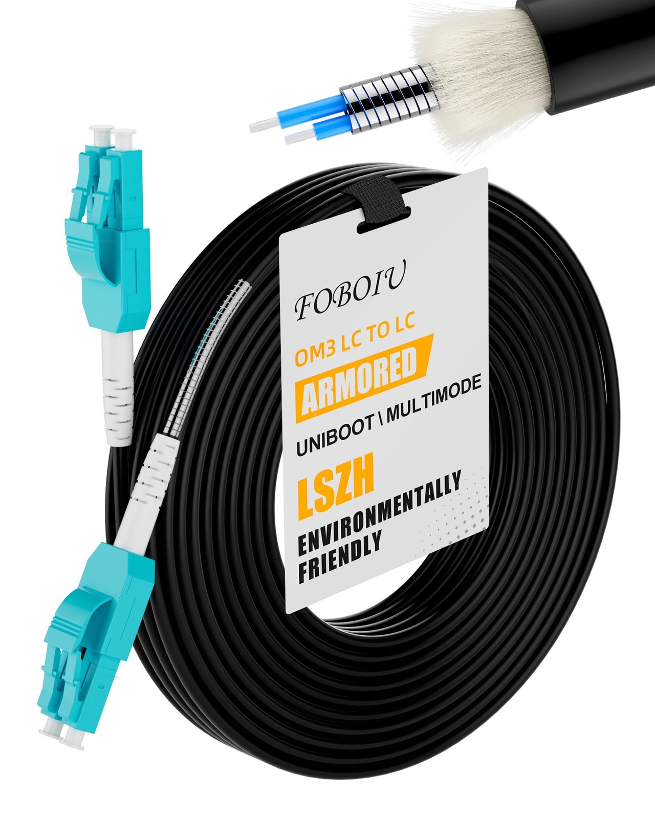 OM3 Fiber LC to LC 30M 1pack，Outdoor Fiber Optic Cable Multimode Duplex Armor…