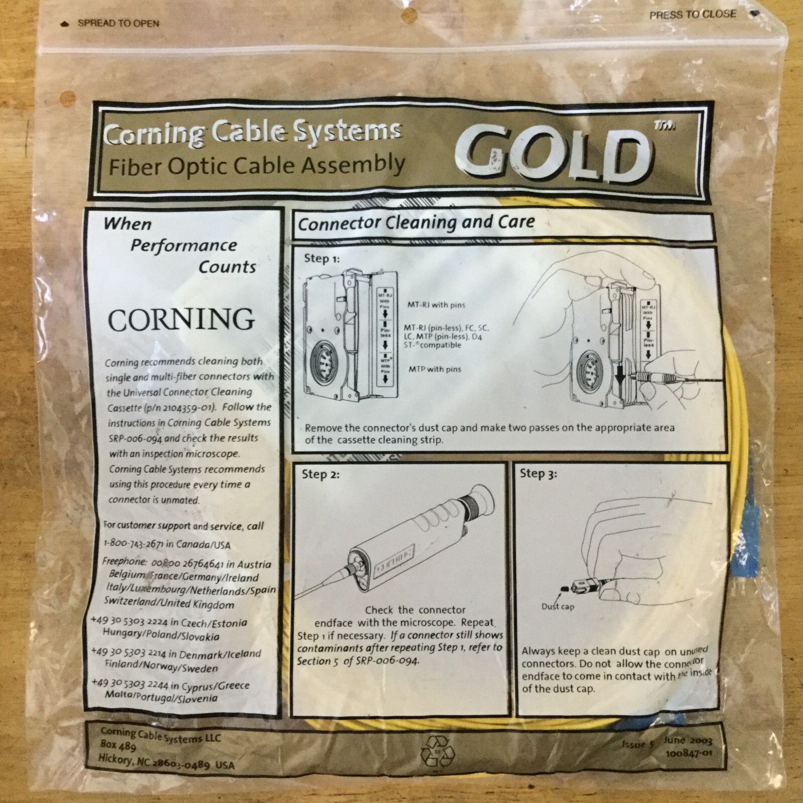 2 – Corning Fiber Optic Patch Cord Jumper Cable 1F 2.0 SC/SC (SCUPS) – 31 Meters