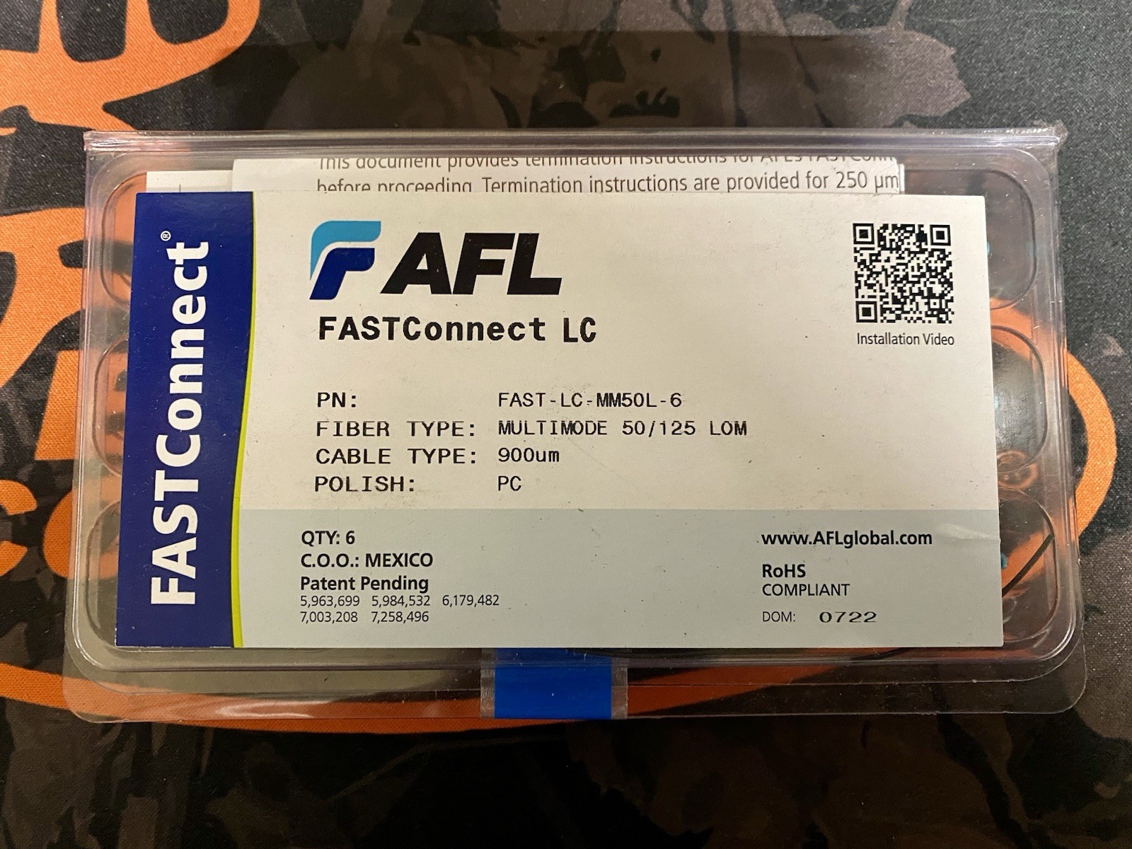 AFL LC 50/125 Multimode OM3 10Gig FASTConnect Fiber Connector (6 Pack)