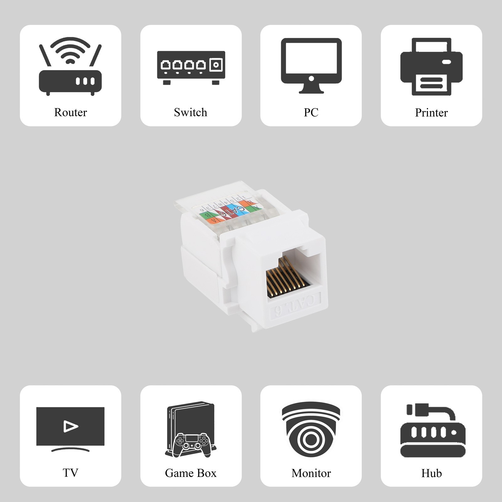 10/20PCS RJ45 Cat6 Keystone Jack Coupler Adapter Network Connectors White/Black