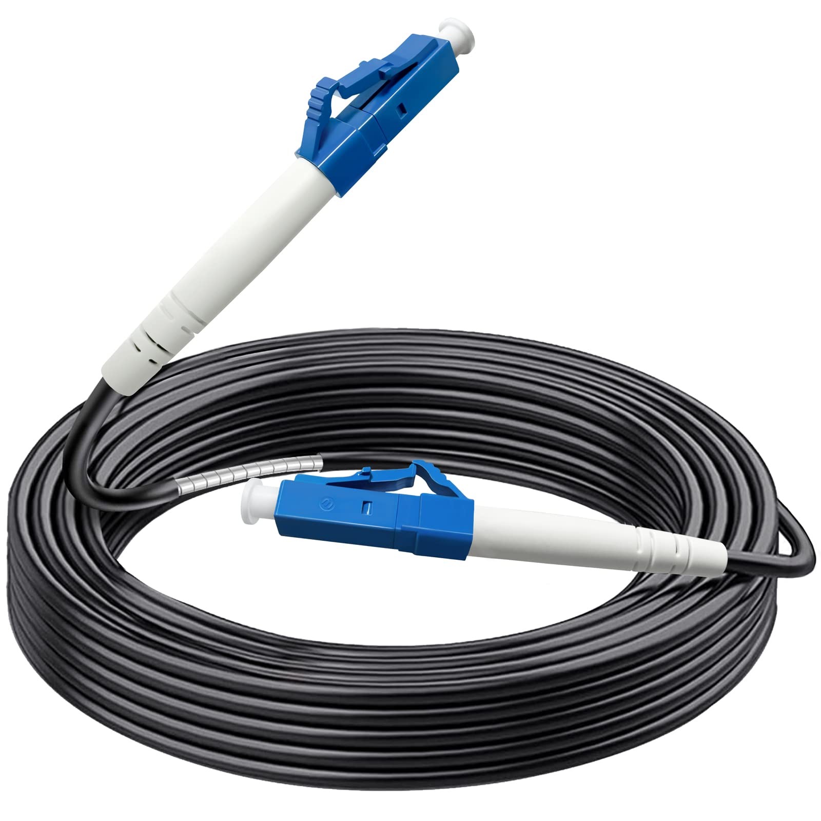 15 Meters (50 Feet) LC to LC Outdoor Armored Simplex Fiber Patch Cable, Singl…