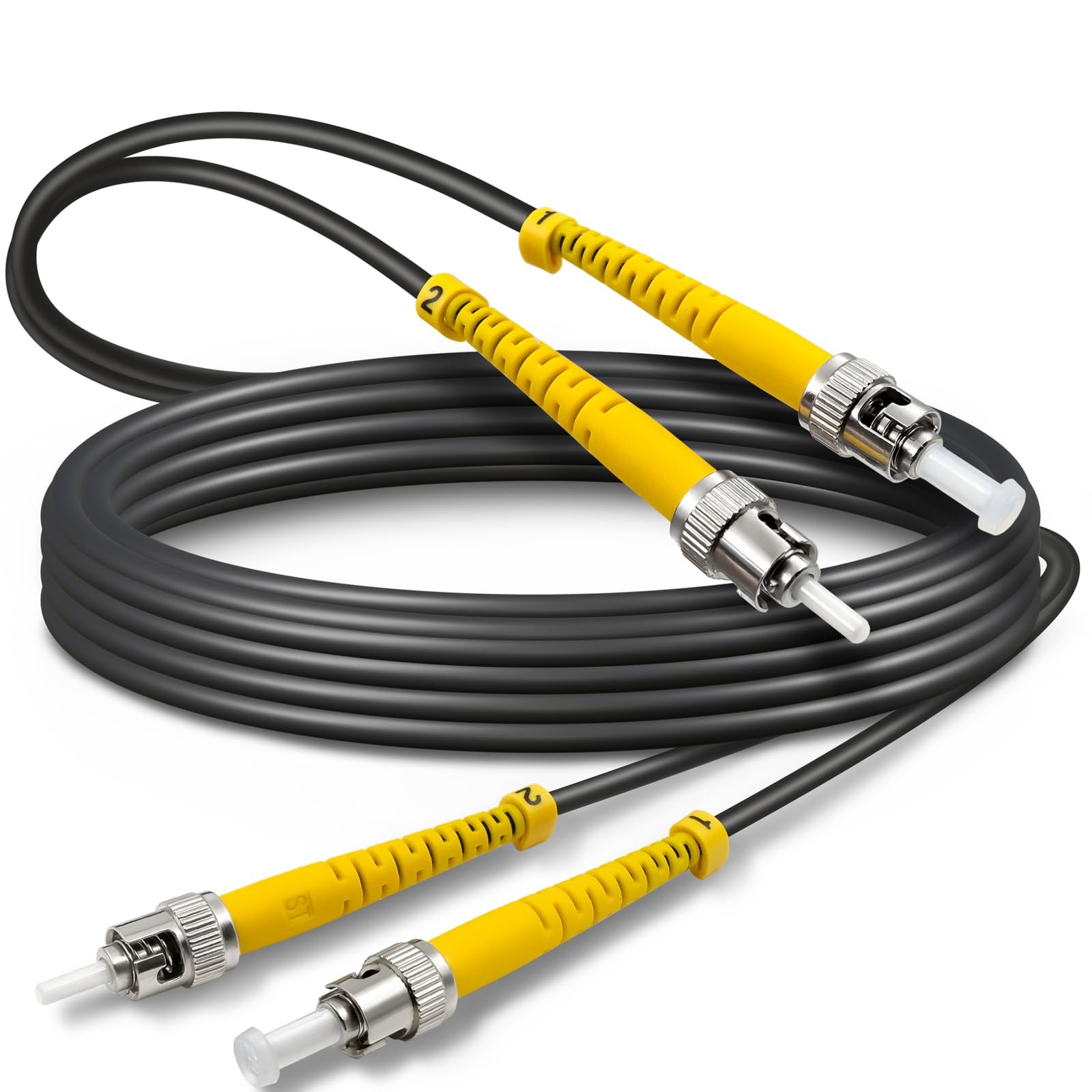 50ft / 15m Armored OS2 ST To ST Single Mode Fiber Cable Duplex 9/125um Black