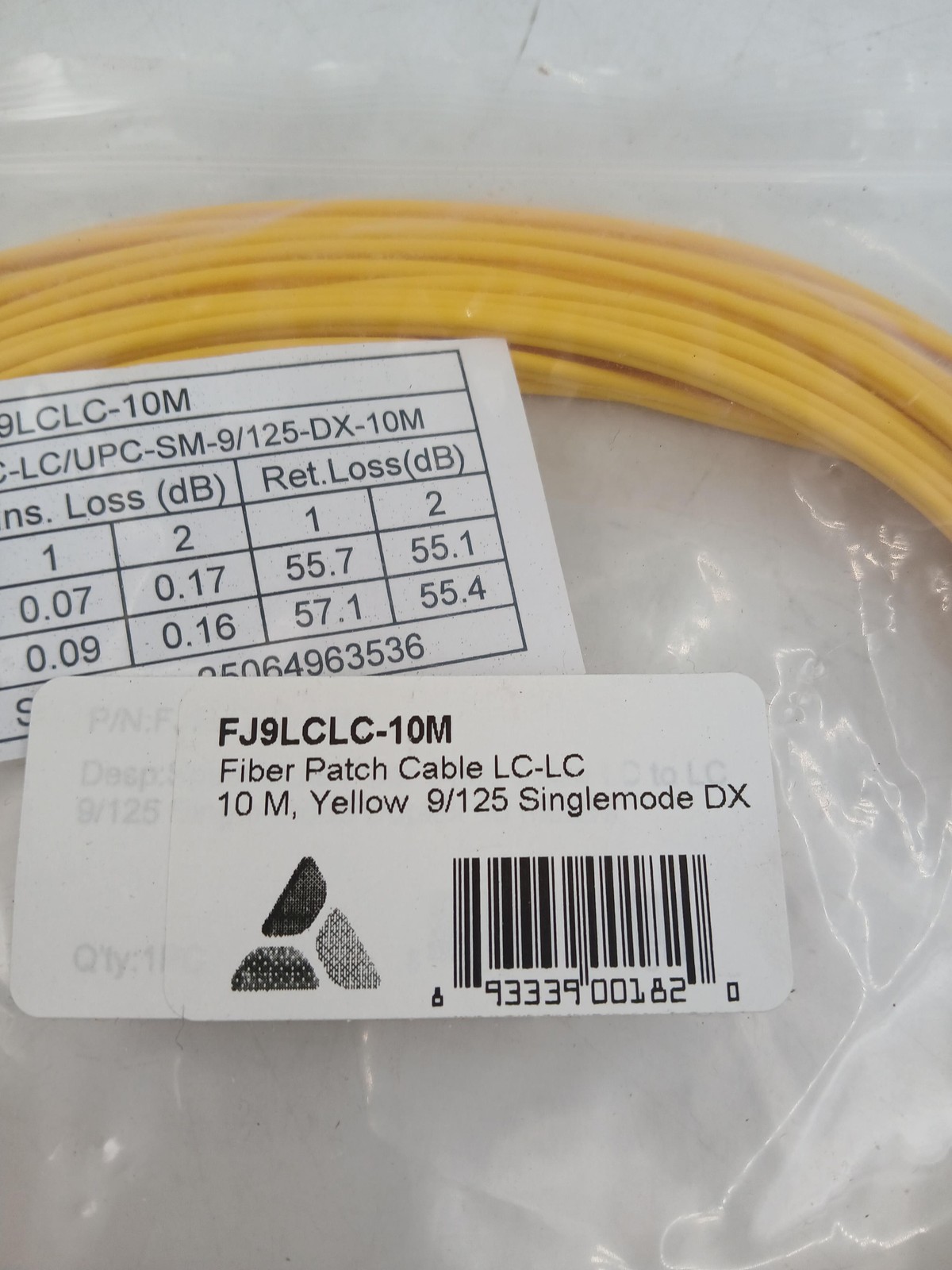 Optical Fiber Patch Cable LC-LC 10M 9/125 Singlemode DX Yellow FJ9LCLC-10M New