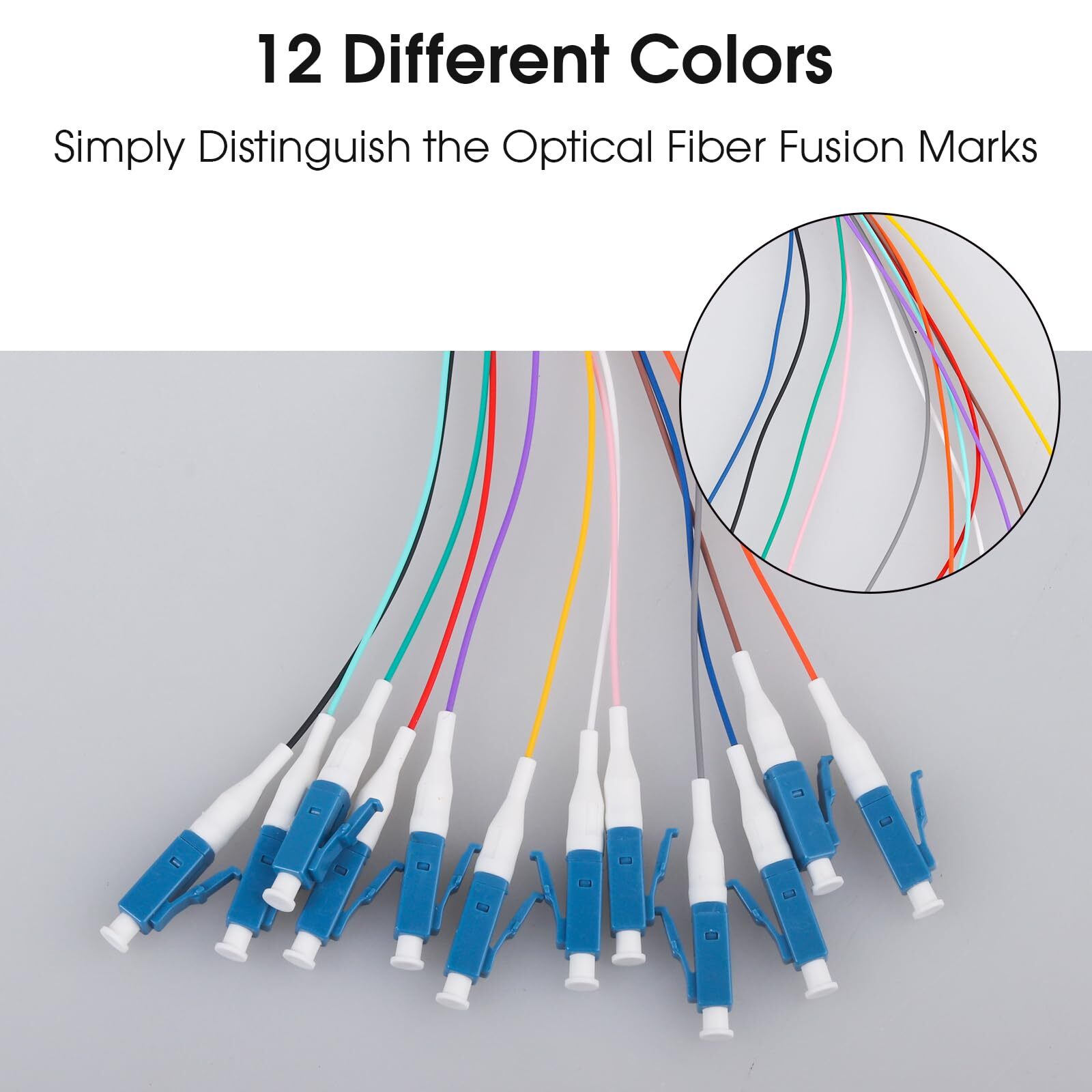 2-Pack LC/UPC Fiber Optic Pigtail 1.5m 12 Strand SingleMode 9/125 Fiber Pigta…