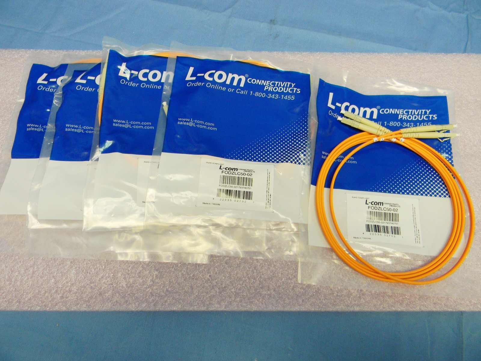 5 NEW L-Com FODZLC50-02 OM2 50/125 Multimode, LSZH Cable, Dual LC, 1.0m