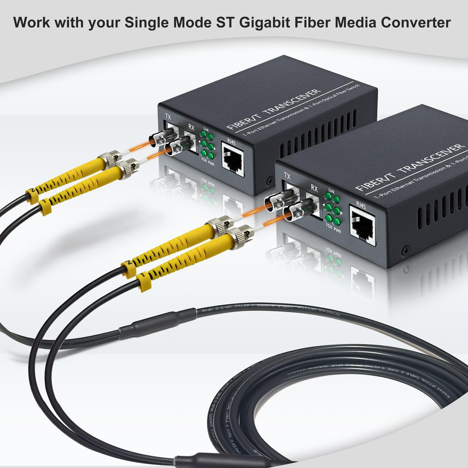 50ft / 15m Armored OS2 ST To ST Single Mode Fiber Cable Duplex 9/125um Black