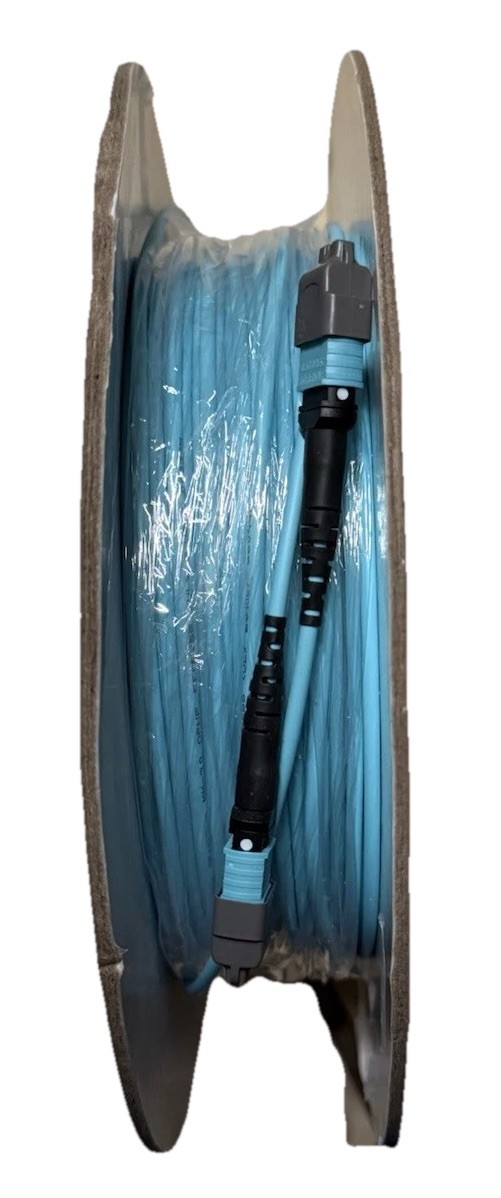 Enconnex OM4 24-Fiber MTP-MTP Polarity B Multimode Cable Plenum 124 Ft Aqua– New