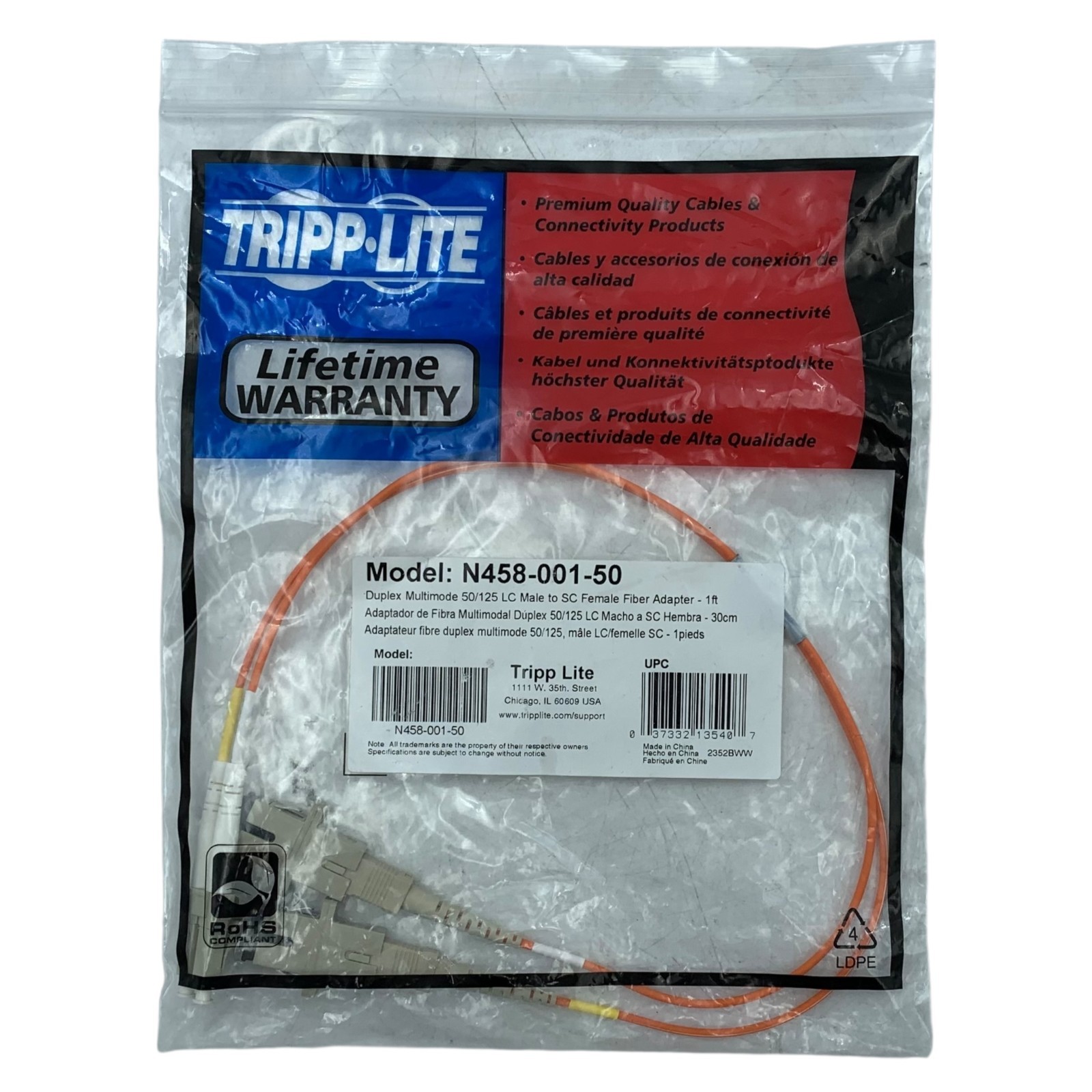 0.3M DUPLEX MULTIMODE FIBER OPTIC 50/125 ADAPTER LC/SC – TRIPP LITE N458-001-50