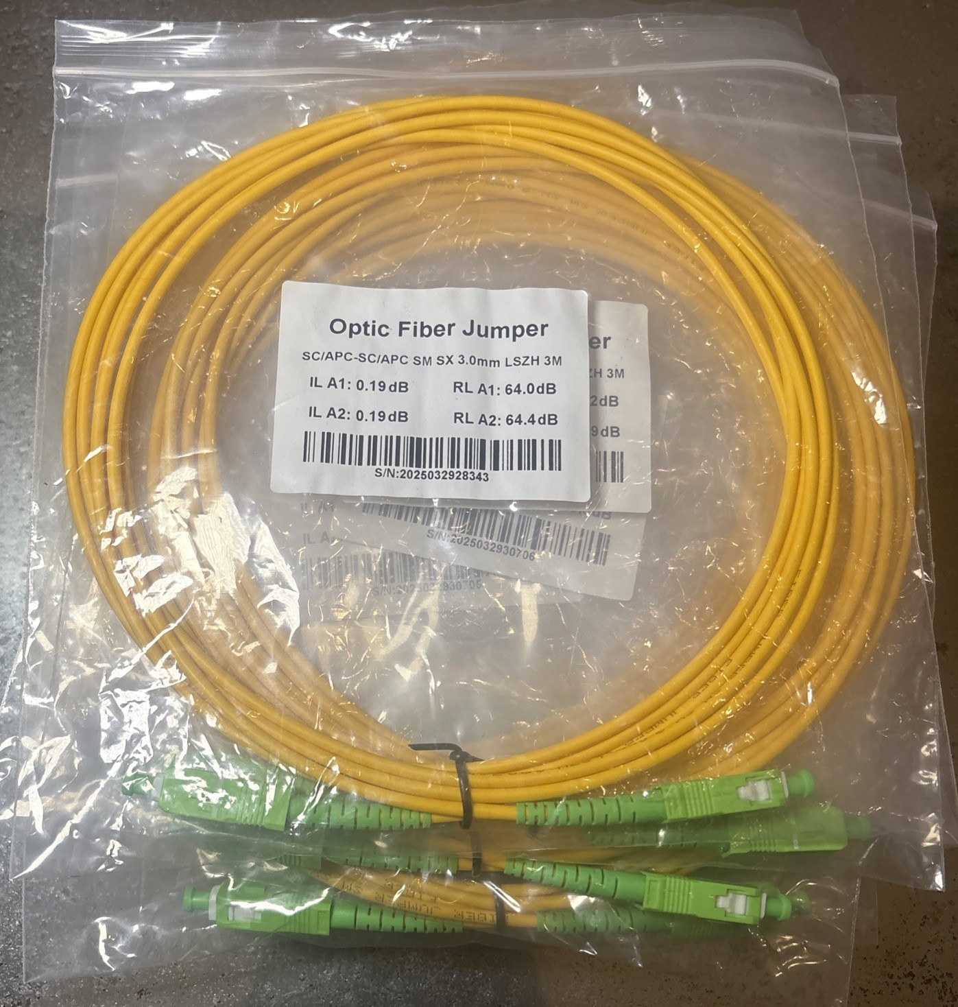 LOT of 10X Optic Fiber Jumper SC/APC-SC/APC SM SX 3.0mm LSZH 3M /PVC