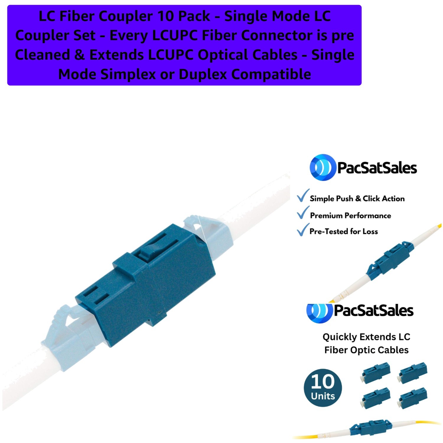 10 Pack LC Fiber Couplers – Pre-Cleaned, Single Mode Optical Cable Extensions