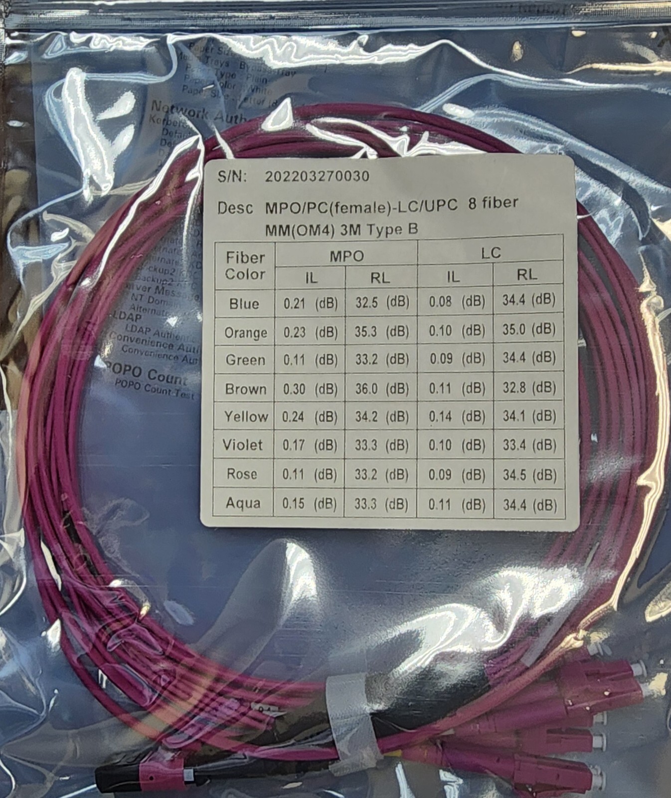 OM4 8 Fiber MPO Female 100G to 4 x LC-UPC Duplex Type B Breakout Cable, 3 Meter-