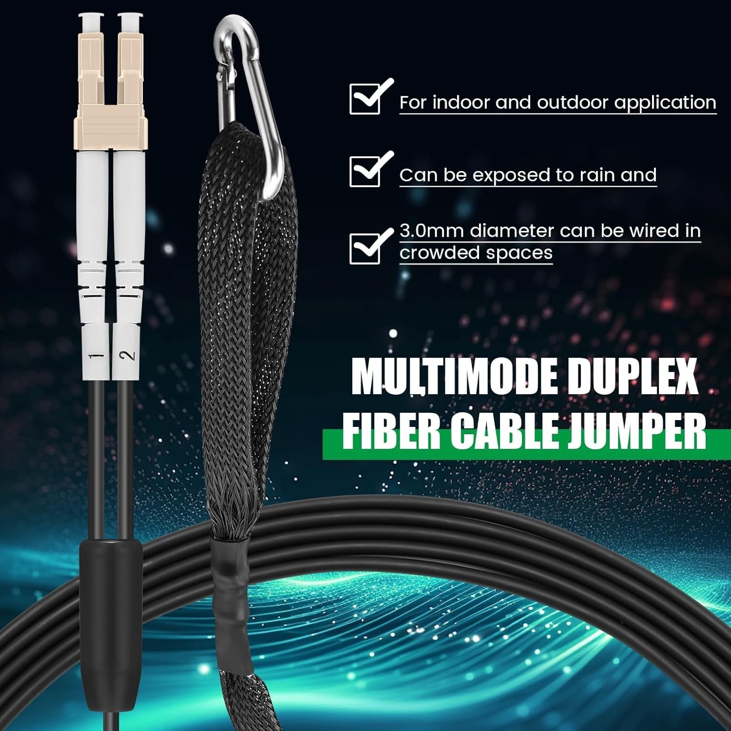 Fiber LC to LC Multimode Outdoor Armored Fiber Optic Cable with Pulling Eye Kit