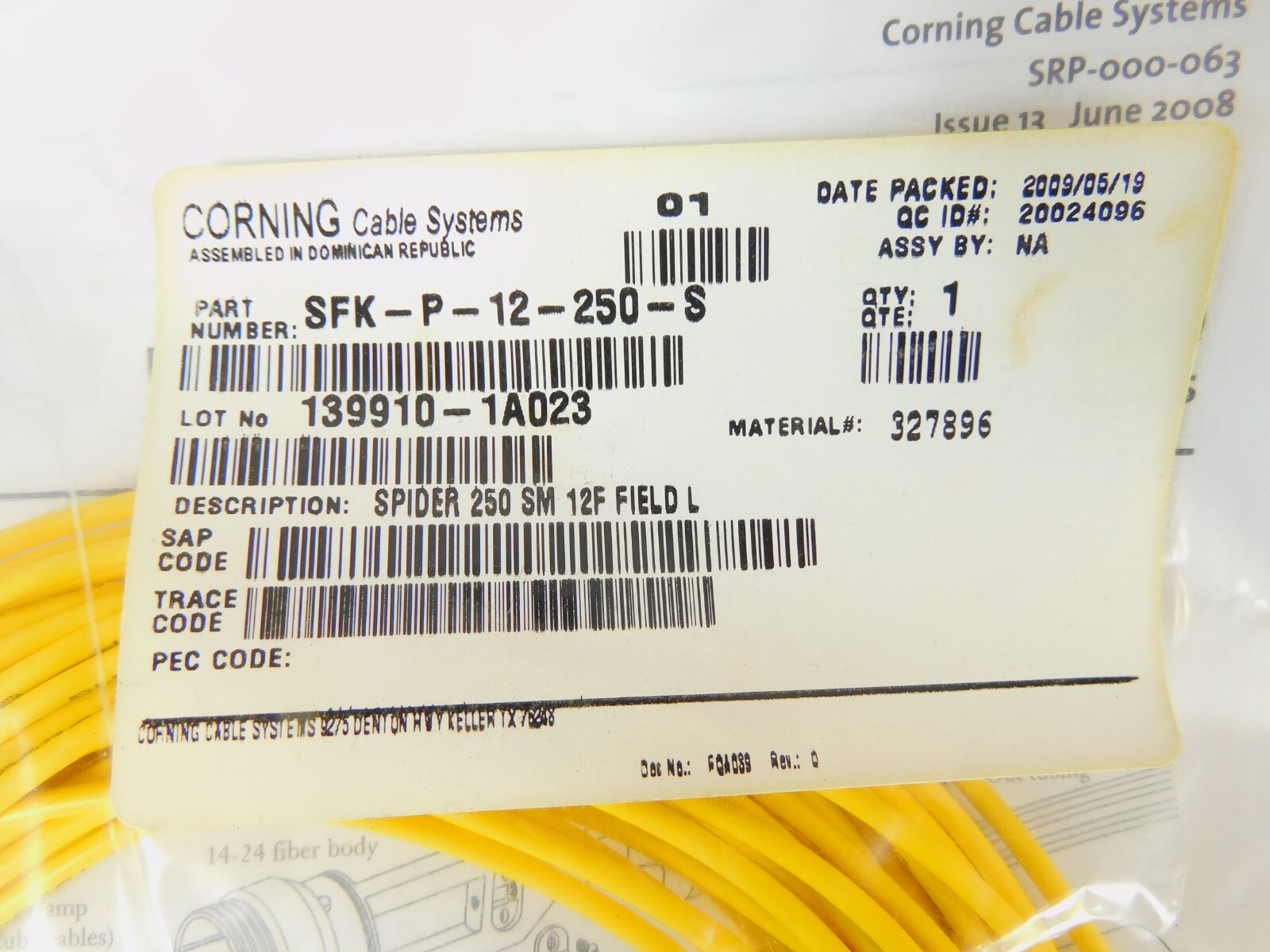 Spider Fan-Out Kit SFK-P-12-250-S 3.0 mm Legs 12 Fiber Accepts 250 µm – Yellow