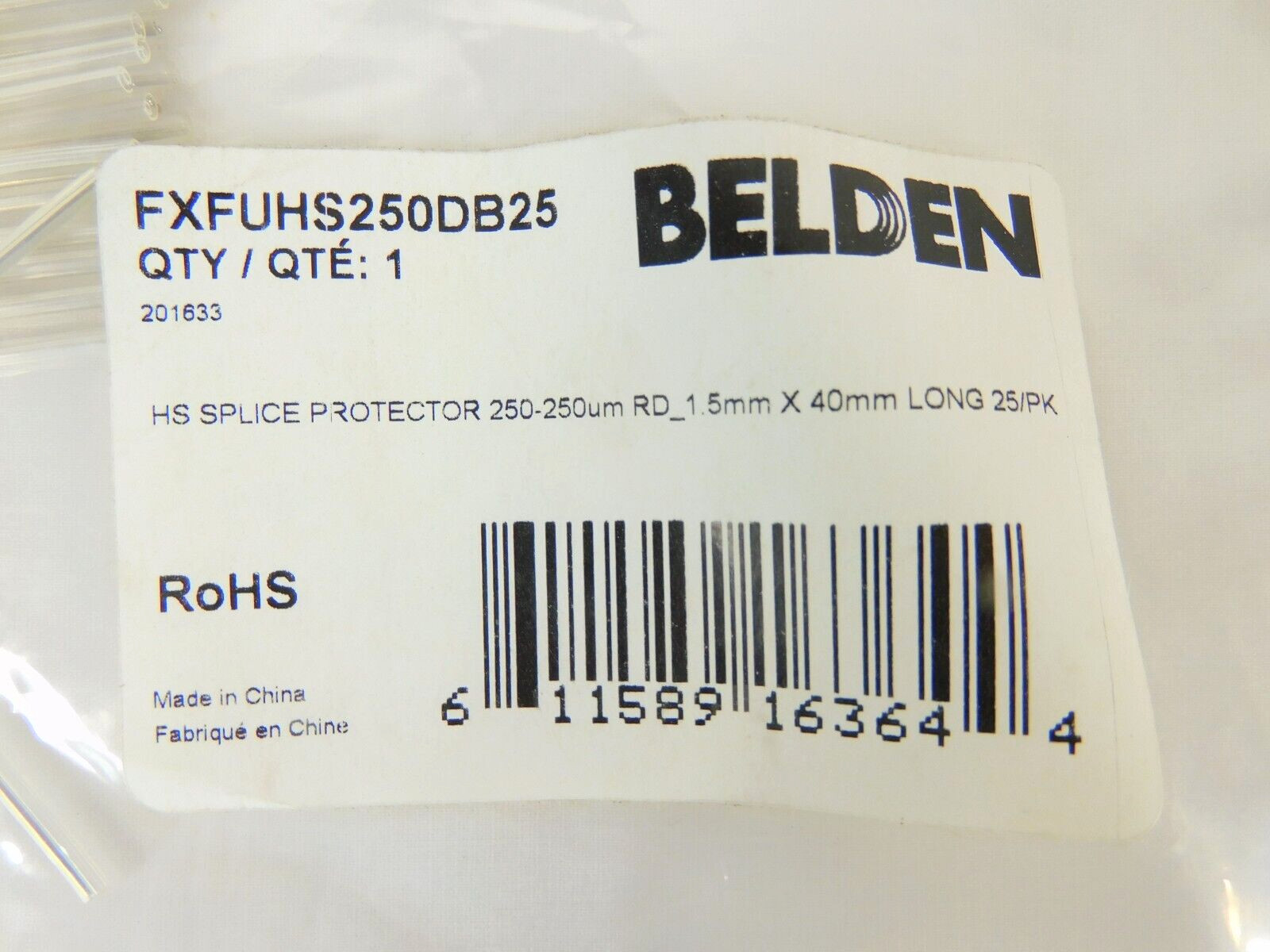 Heat Shrink Splice Protector 250um-250um 1.5 mm Round 40mm Belden FXFUHS250DB25