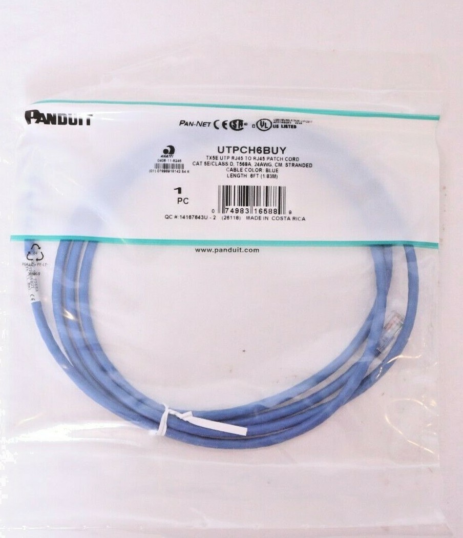 Lot of 10 Panduit Pan-Net 6 ft Blue Stranded CAT 5e T568A Patch Cord UTPCH6BUY