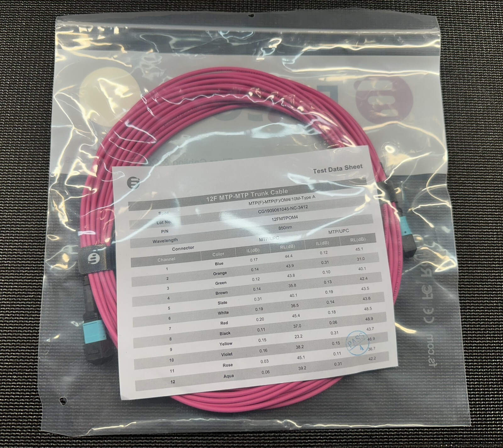 FS 10M MTP-12 Female – MTP-12 Female OM4 Multimode Trunk Cable 12 Fibers