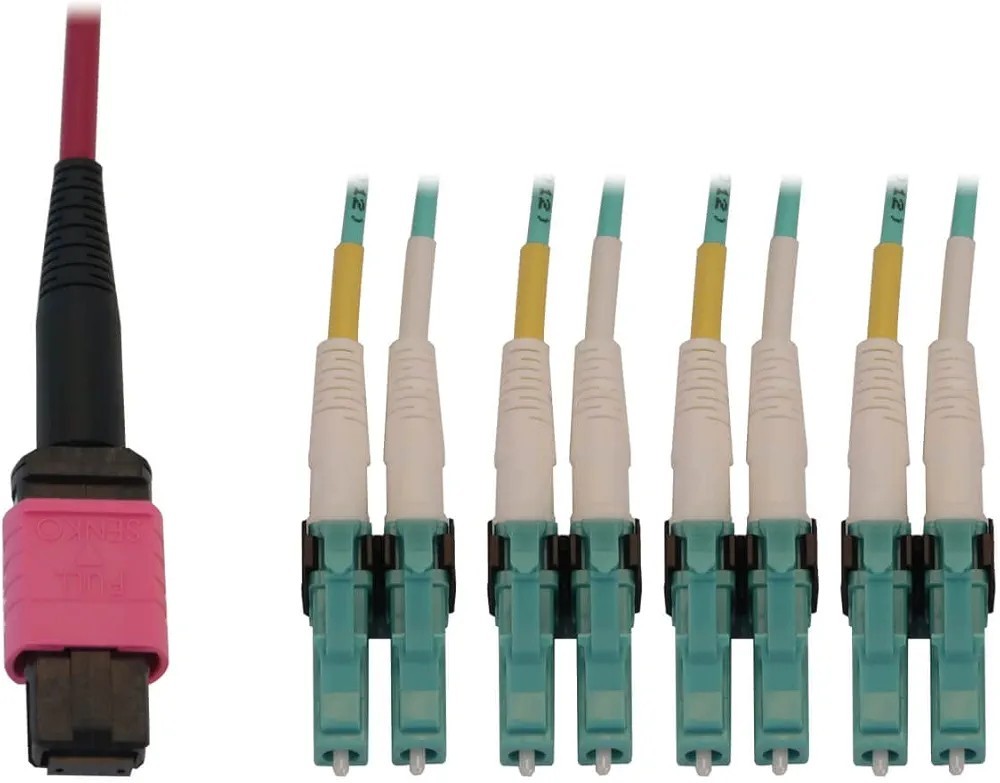 Tripp Lite Multimode Fiber Patch Cable, 50/125 OM4 MPO to 4X Switchable LC…