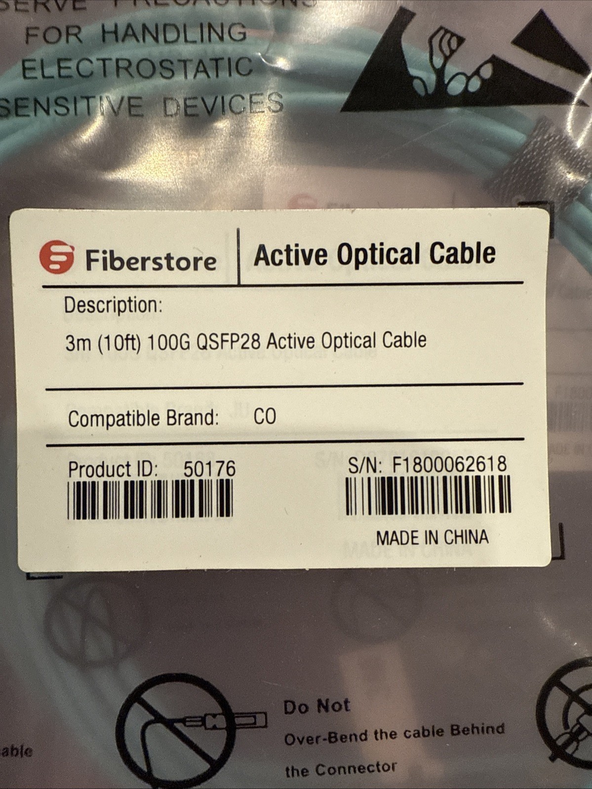 Fiberstore Active Optical Cable 3m 100g QSFP28