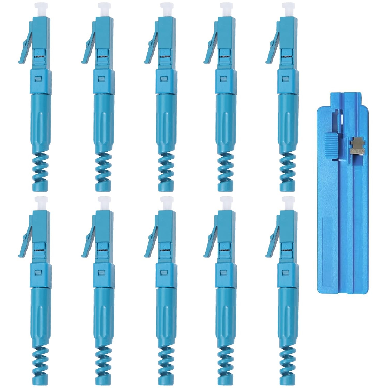 10 PCS Blue LC-UPC Singlemode Fiber Optic Quick Connector, Fast Adapter, Tool