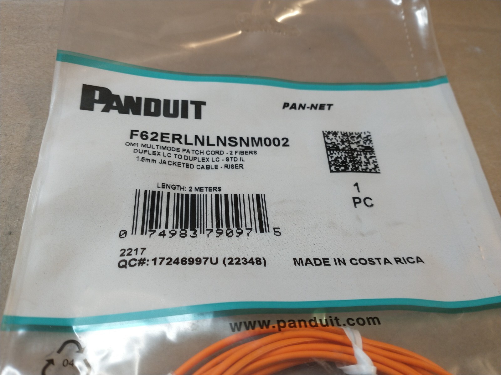 Panduit F62ERLNLNSNM002 OM1 Multimode Patch Cord 2M Long – Fast Ship
