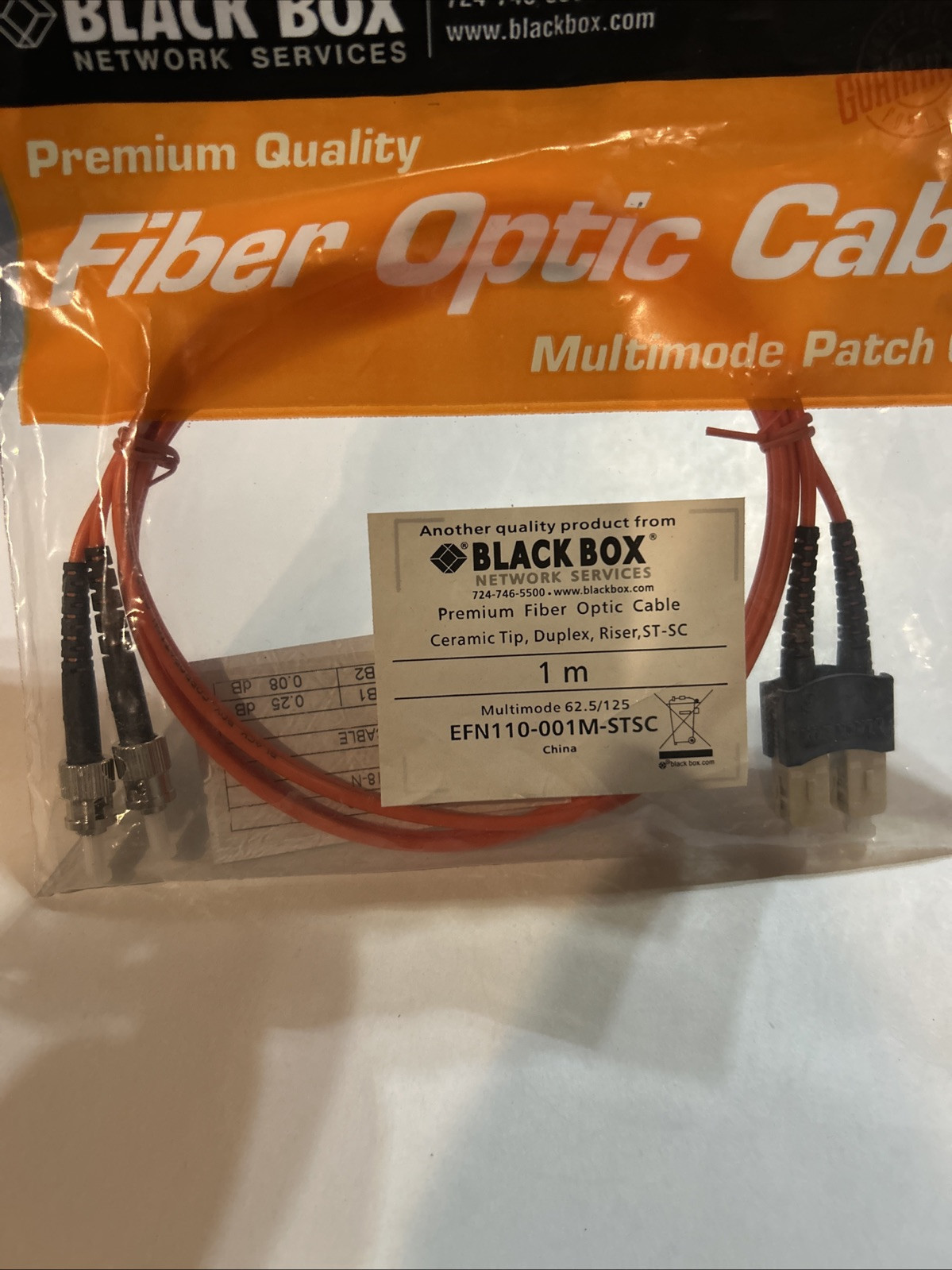 Black Box-Fiber Optic Patch Cable ST-SC (1 M) 62.5 / 125 EFN110-001M-STSC Multim