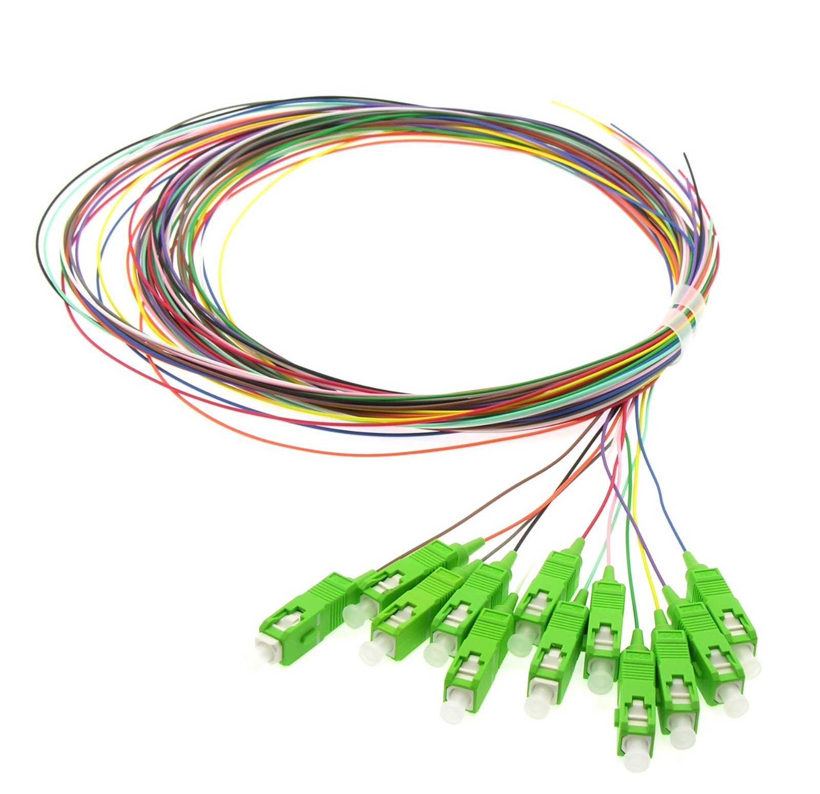 3m SC-APC 12 Core Pigtail Fiber Optic Single-Mode Multi-Color Non-Jacket Cable