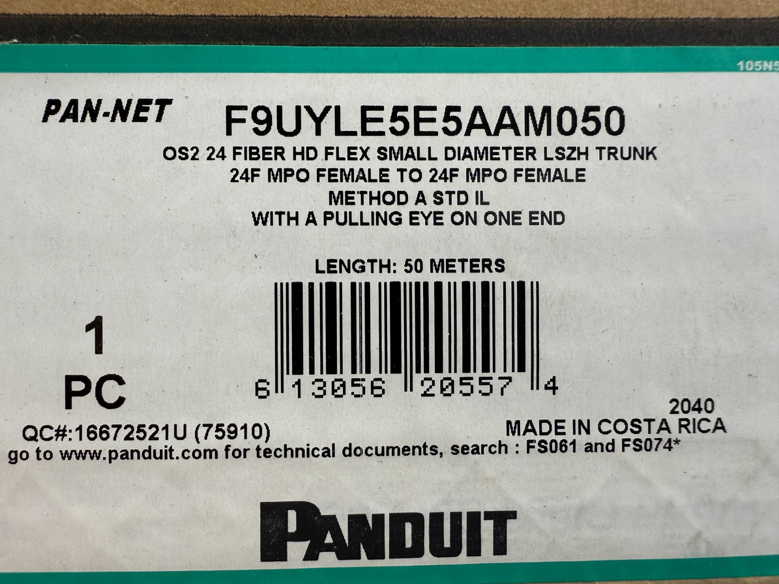 HD Flex Fiber Trunk, OS2, 24-Fiber, MPO Female to MPO Female, LSZH, A, 50m 164′