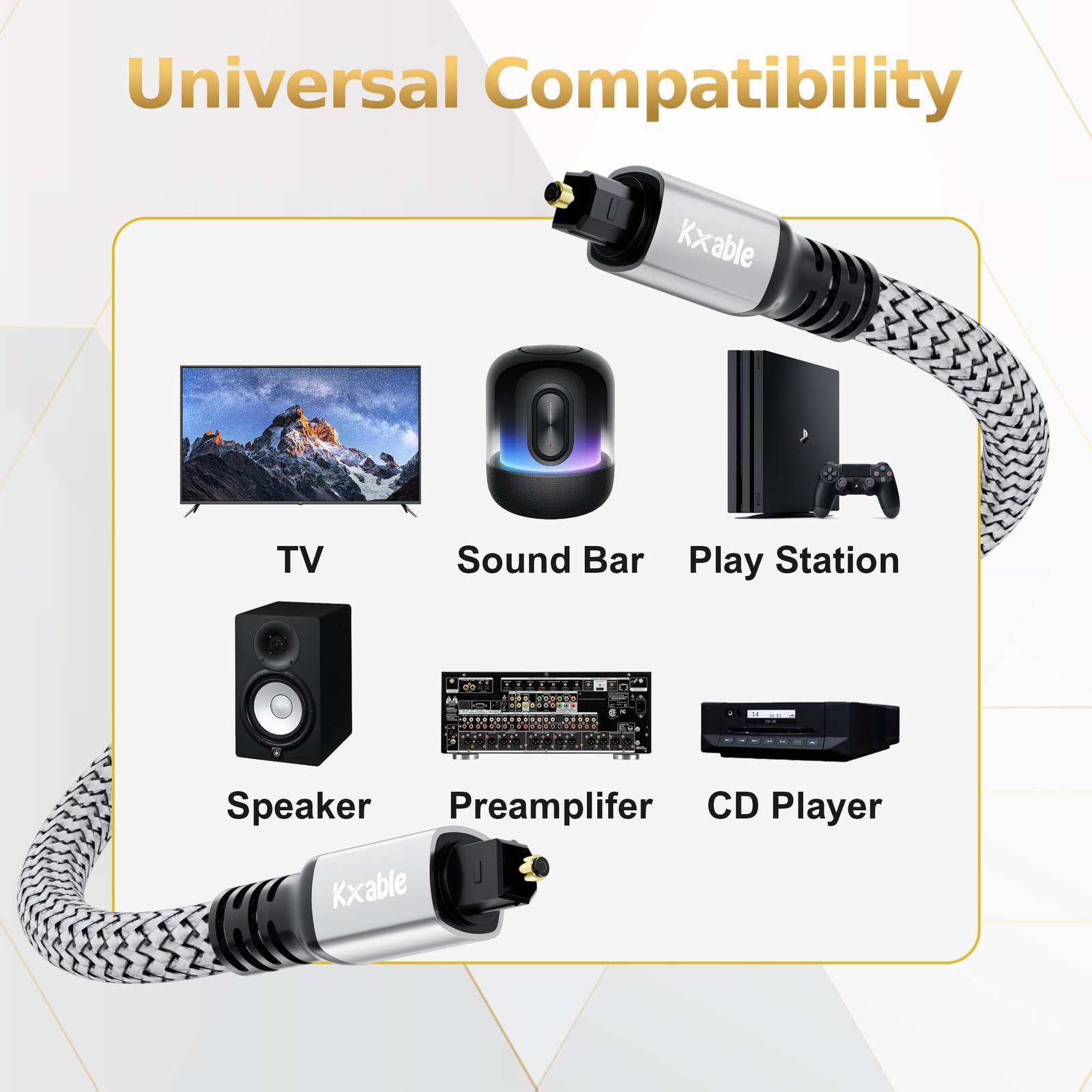 Optical Audio Cable 20 Ft Digital Audio Cable Toslink Fiber Optic Cord nylon Br