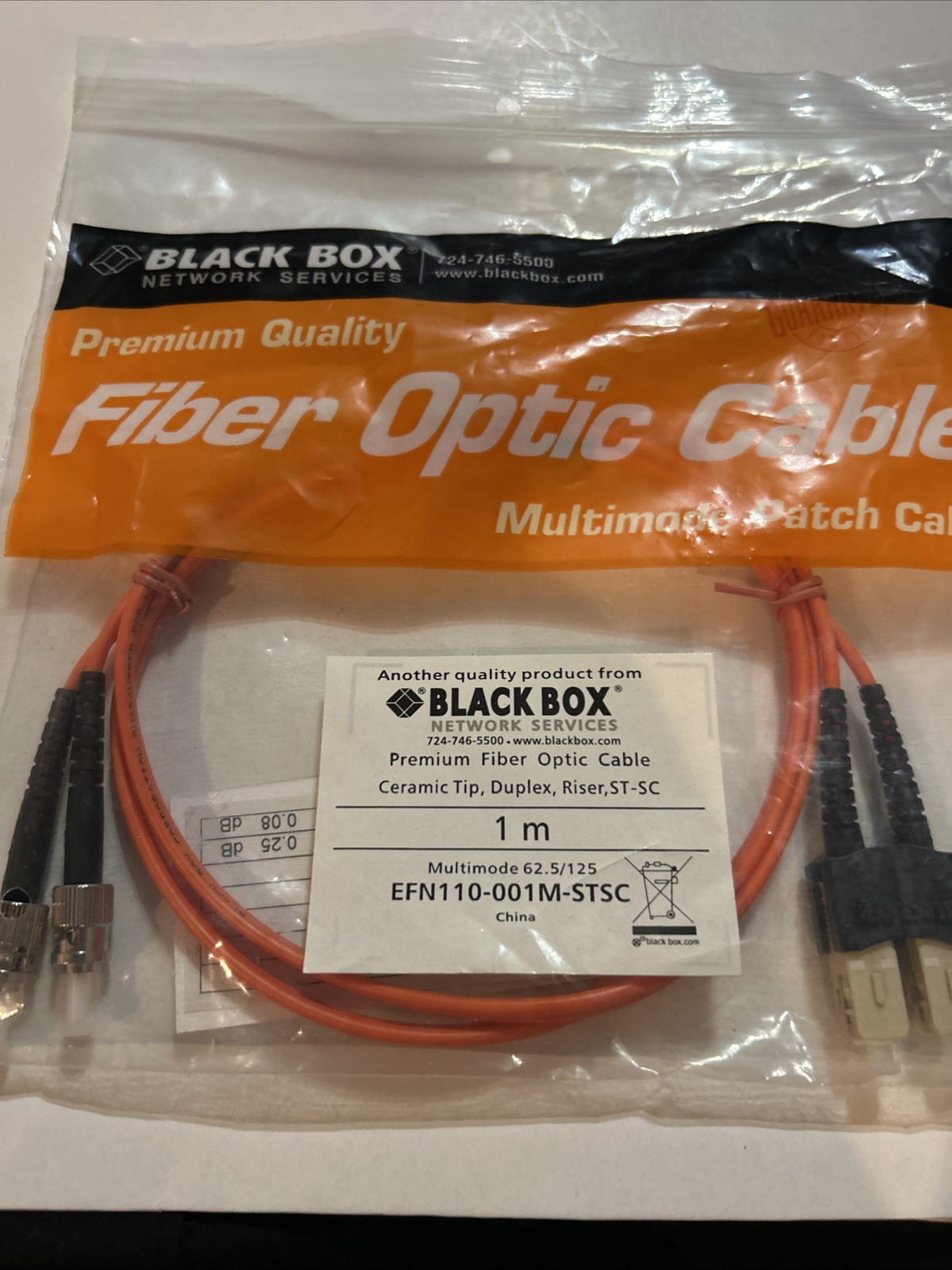 Black Box-Fiber Optic Patch Cable ST-SC (1 M) 62.5 / 125 EFN110-001M-STSC Multim