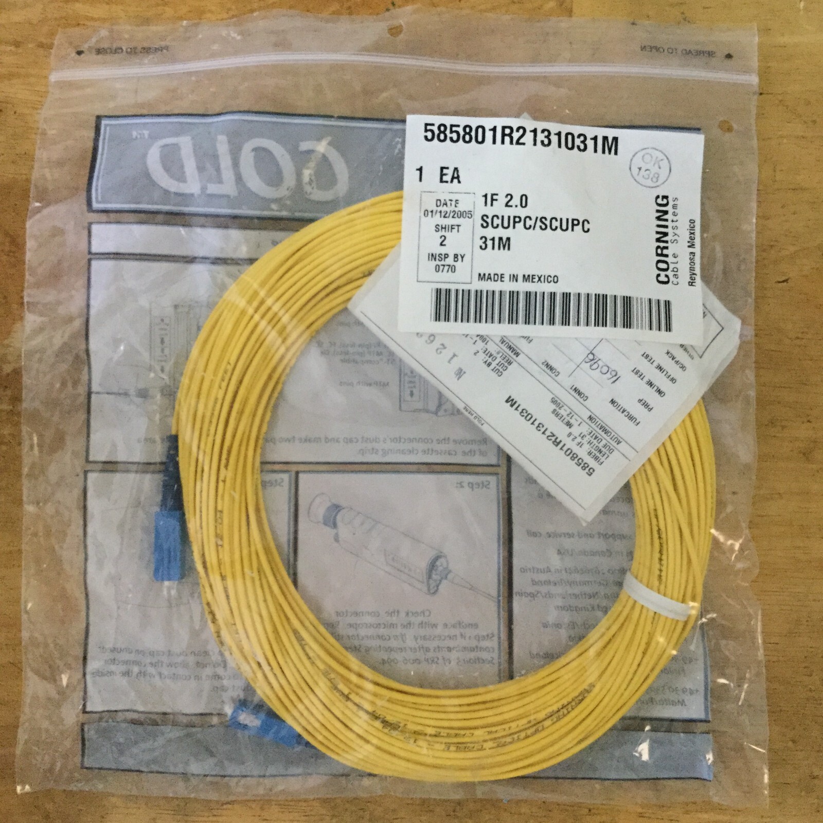 2 – Corning Fiber Optic Patch Cord Jumper Cable 1F 2.0 SC/SC (SCUPS) – 31 Meters