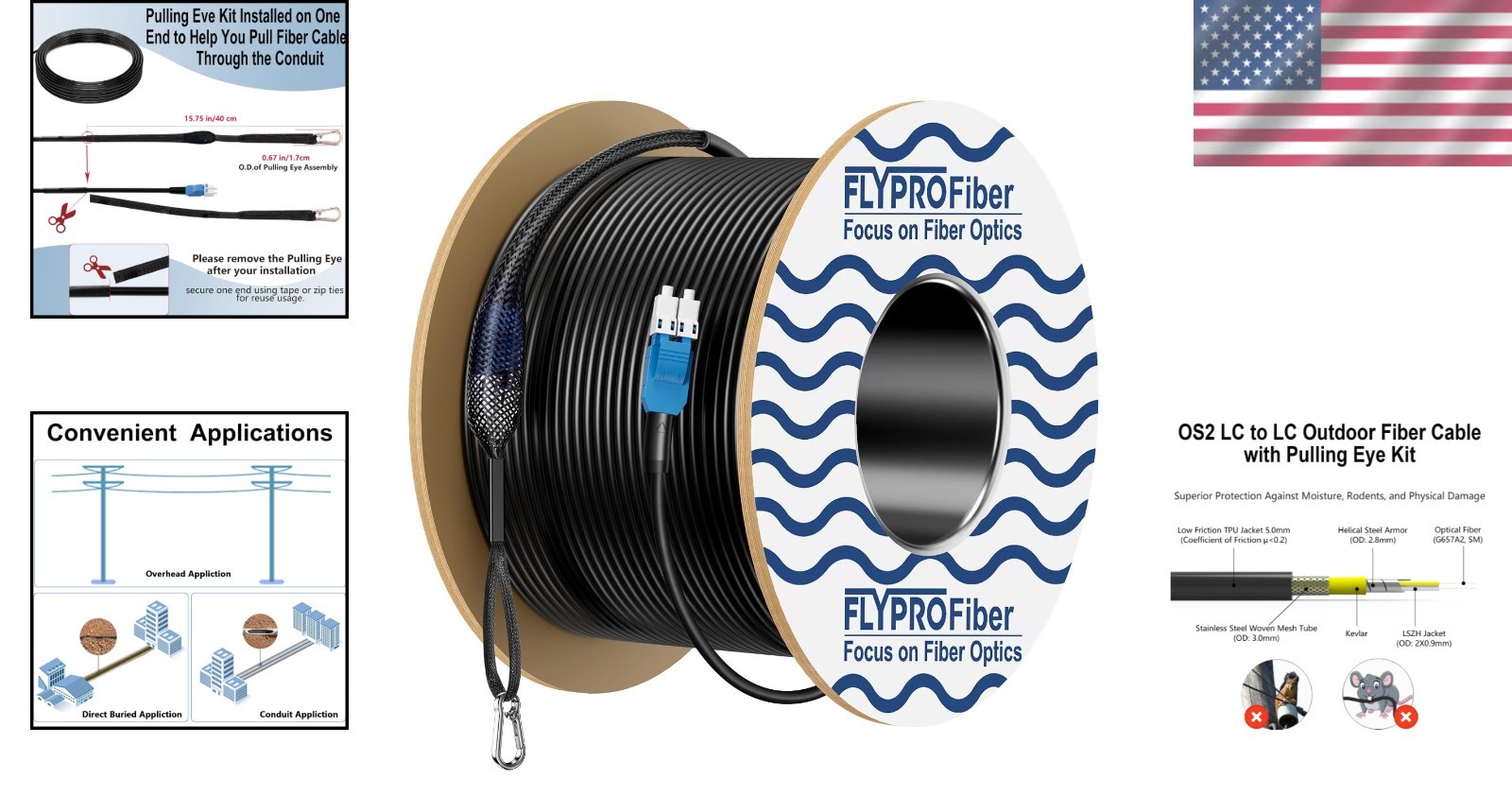 Direct Burial LC to LC Fiber Cable, 100m Single Mode