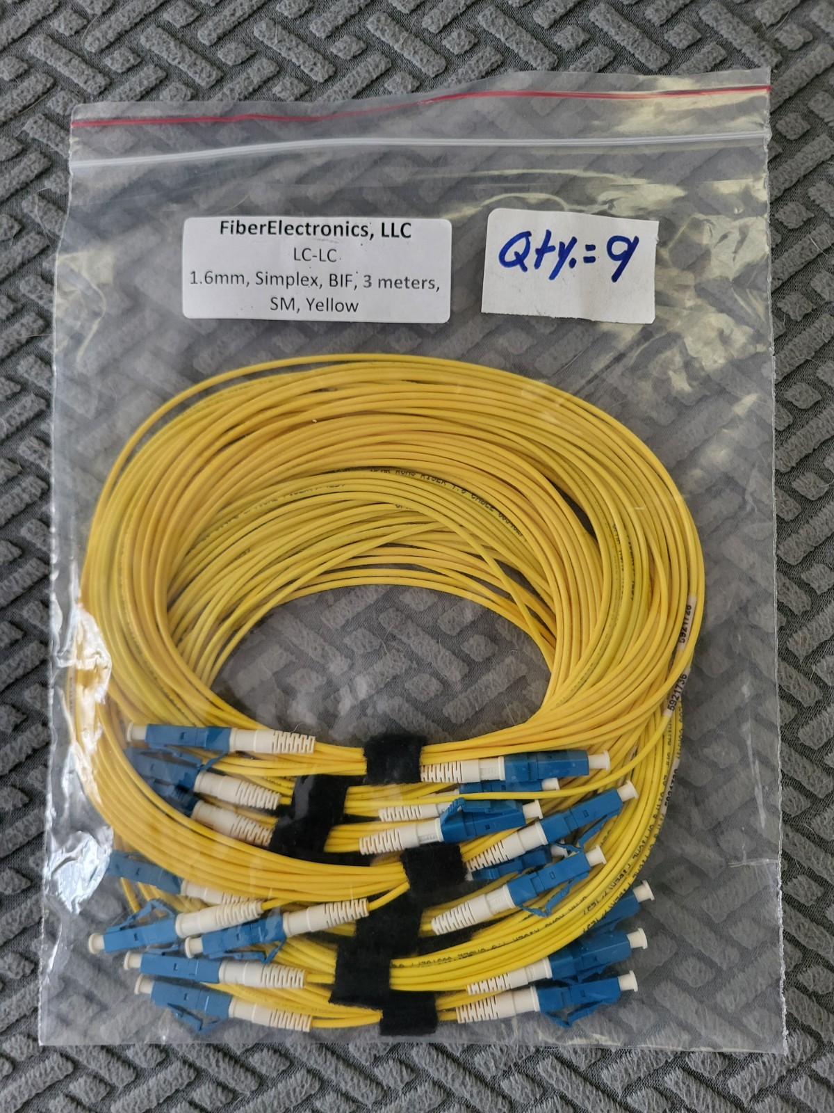 (9) FiberElectronics LC-LC 1.6mm SIMPLEX BIF 3 METERS SM YELLOW