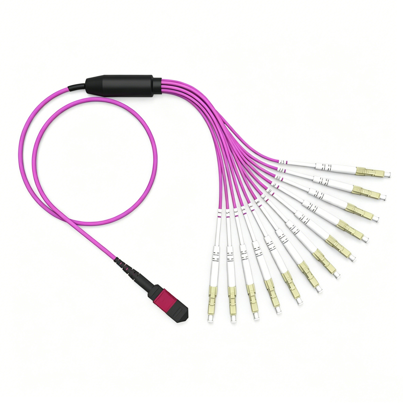 1m~20m 12 Core OM4 Multimode MPO-LC Fanout Jumper Fiber Optic Patch Cable Type B