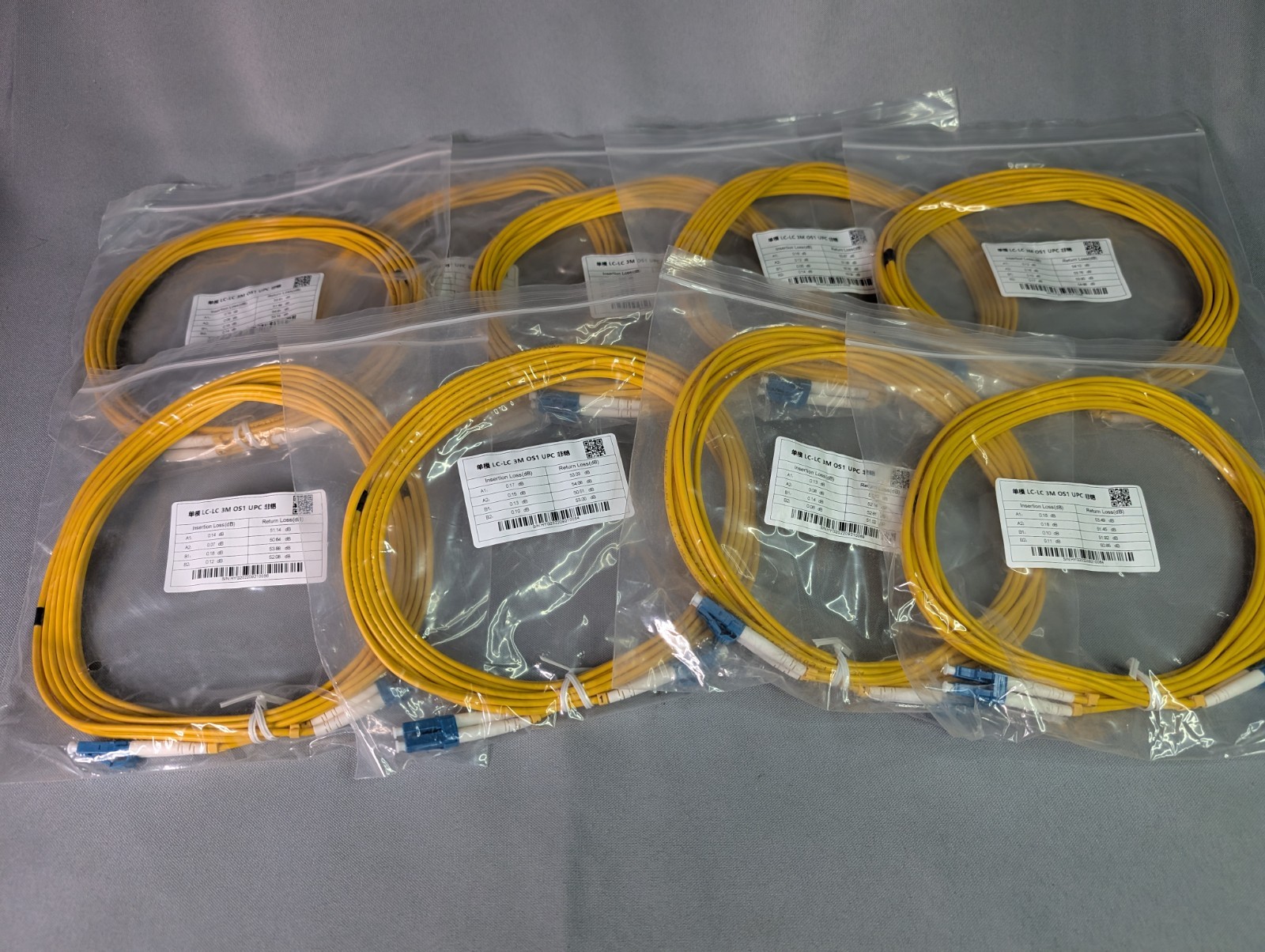 LC-LC UPC Fiber Optic Patch Cable 3M Lot Of 9 Duplex Yellow