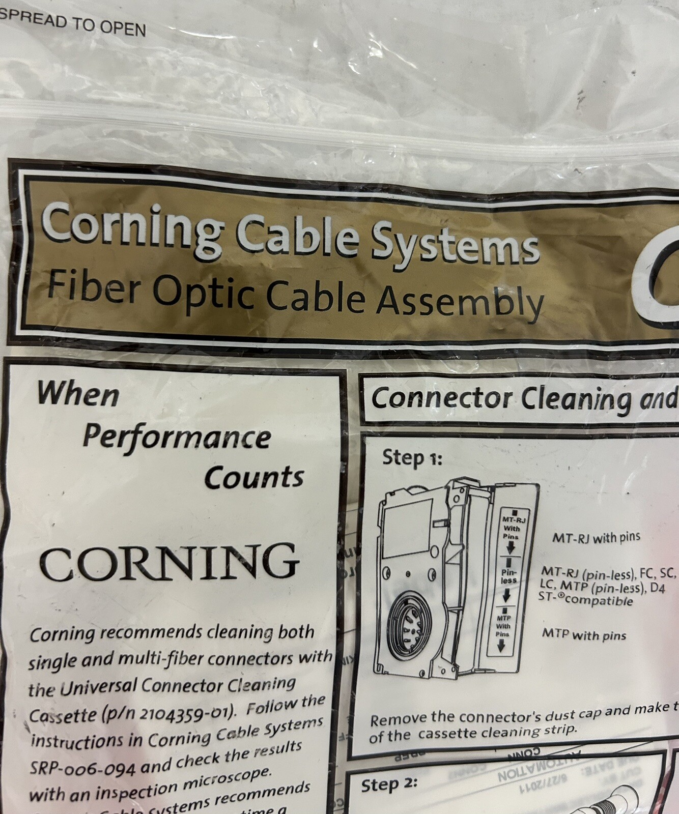 Corning Jumper 2F Zipcord Riser 50-ST Ceramic MMPC/50-ST Ceramic MMPC New Sealed