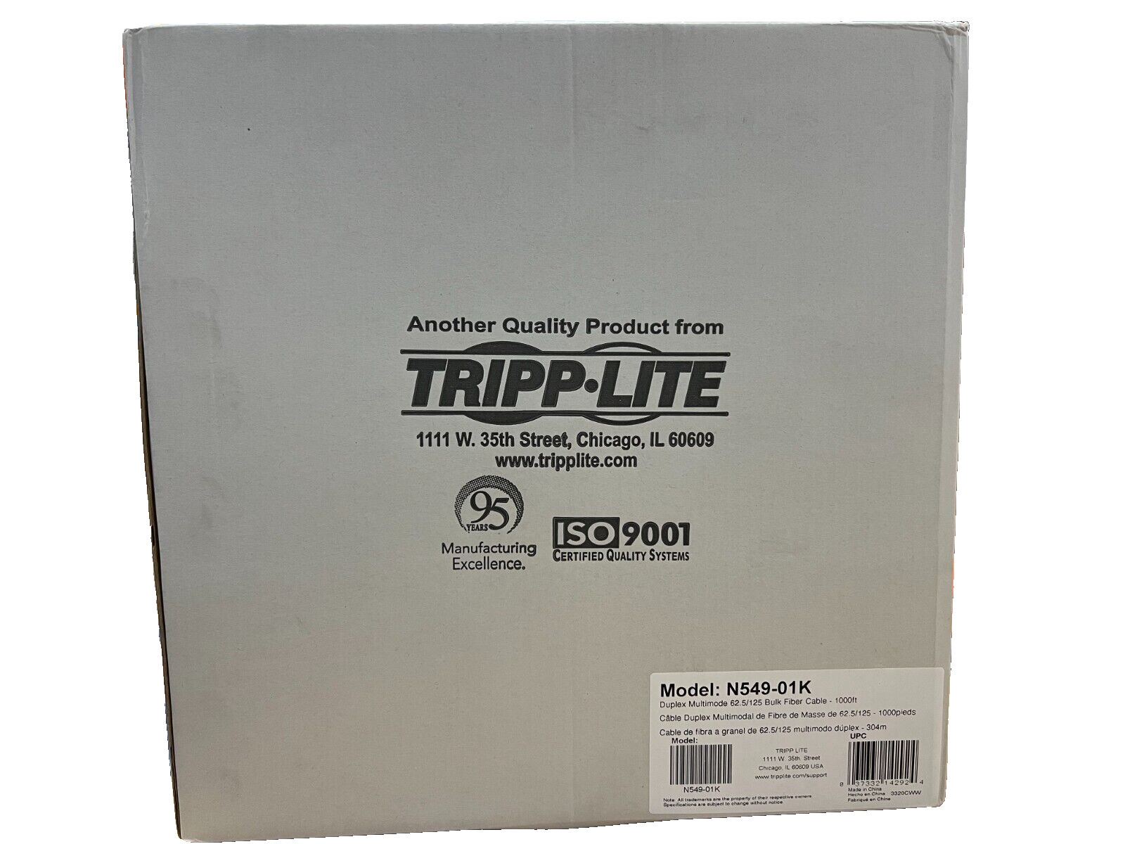 Eaton Tripp Lite 1000 ft. Bulk Fiber Optic Patch Cable, Duplex Multimode 62.5/12