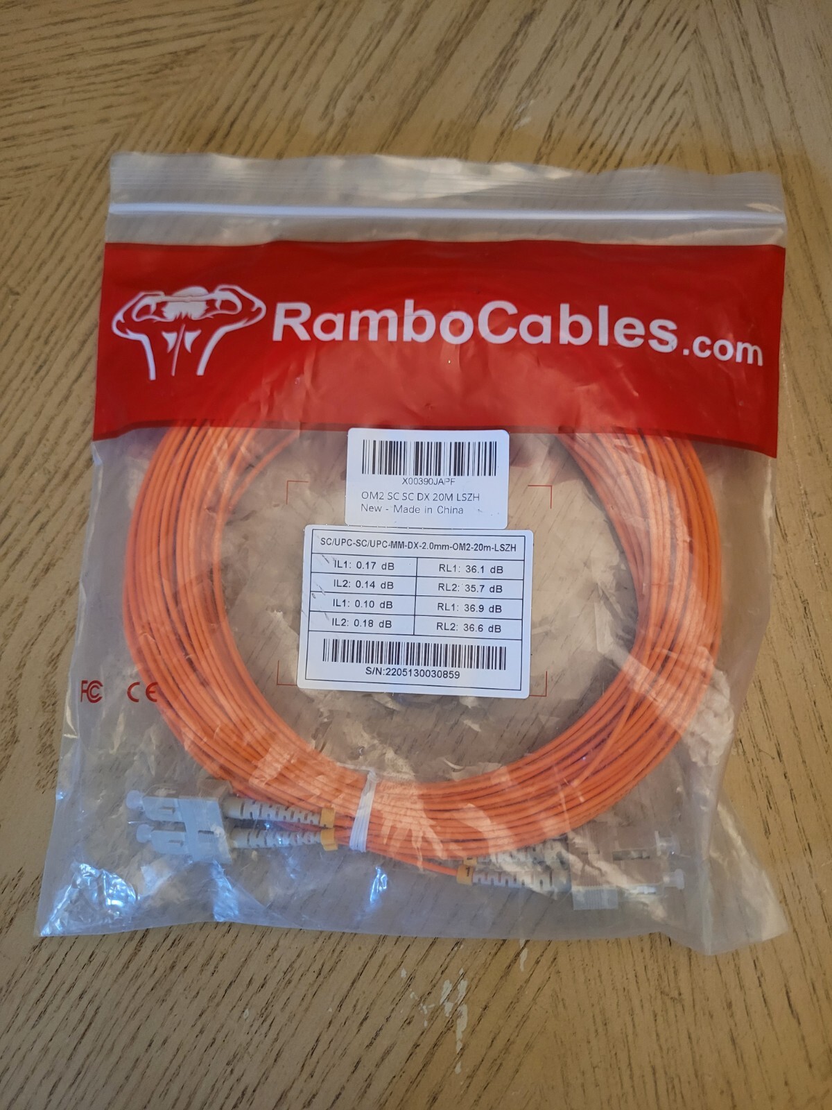 RamboCables 20m 66ft SC SC OM2 Fiber Patch Cables MMF Multi 50/125μm 1G/10G LSZH