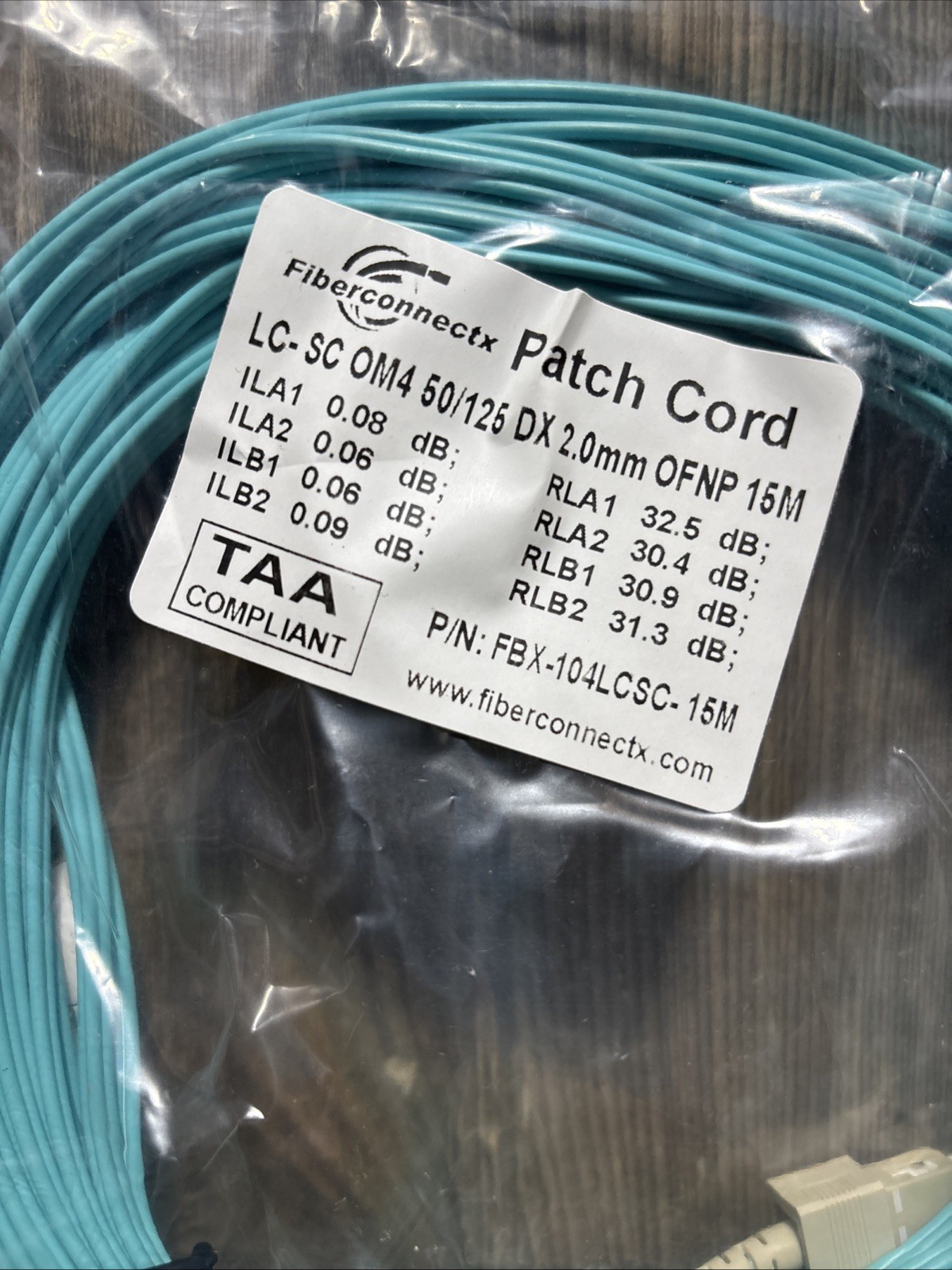 LC-SC OM4 50/125 DX 2.0mm OFNP 15M Patch Cord Fiberconnectx NEW