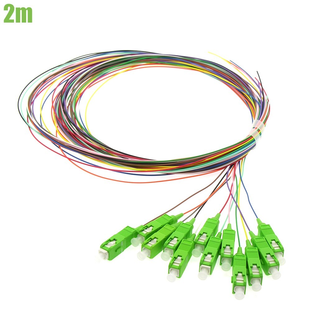 2M 12 Core SC APC Single Mode Fiber Optic Optical Pigtail Cable Cord Multicolor
