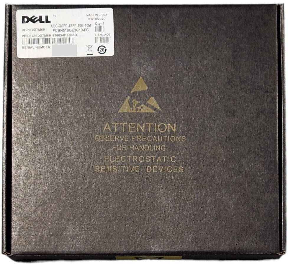 Dell 40G QSFP+ to 4x10G SFP+ 10M Active Optical Splitter Cable D7M6H