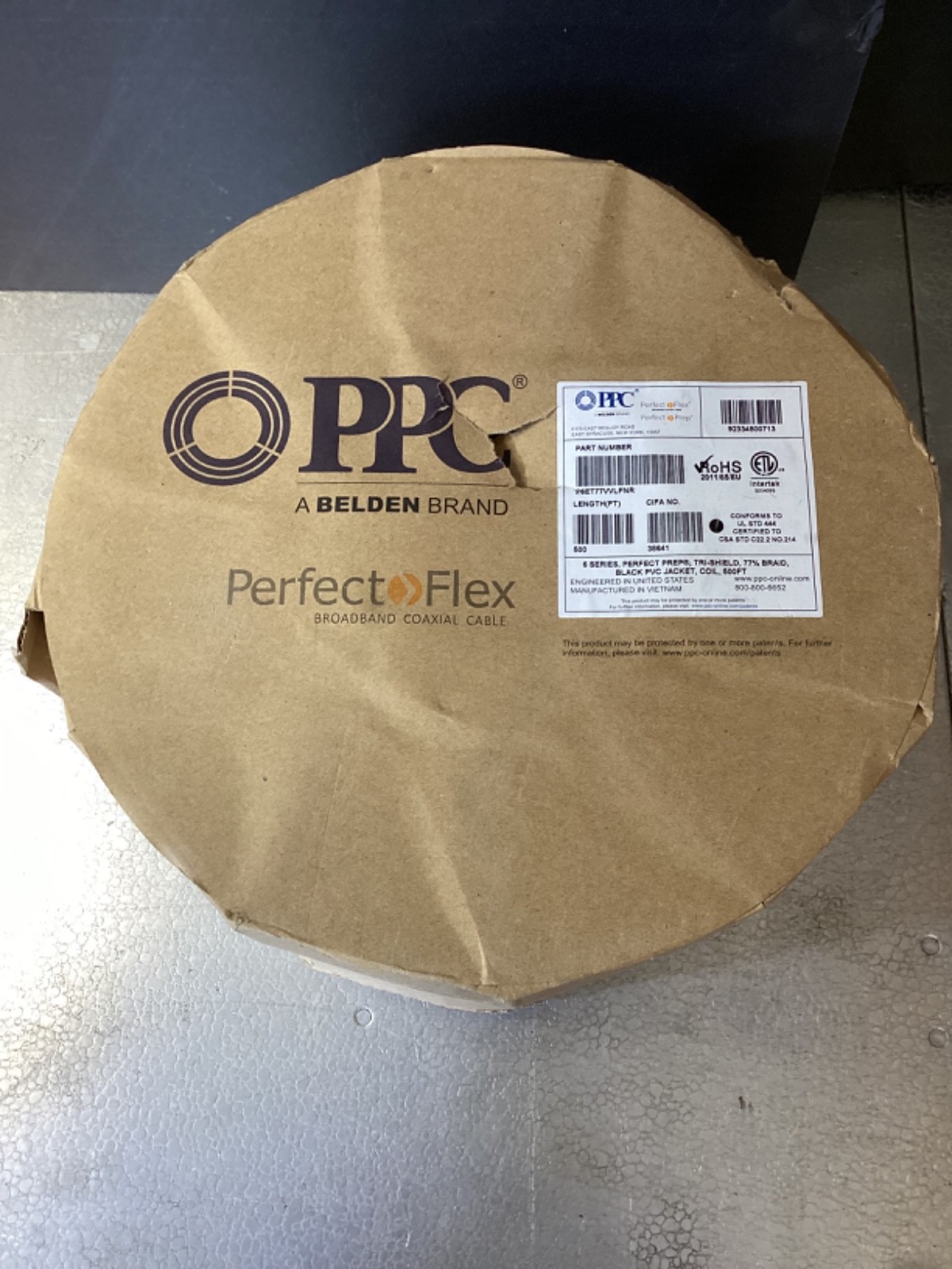 500ft Reel PPC Perfect Flex Broadband Coaxial Cable P6ET77VVLFNR Black New