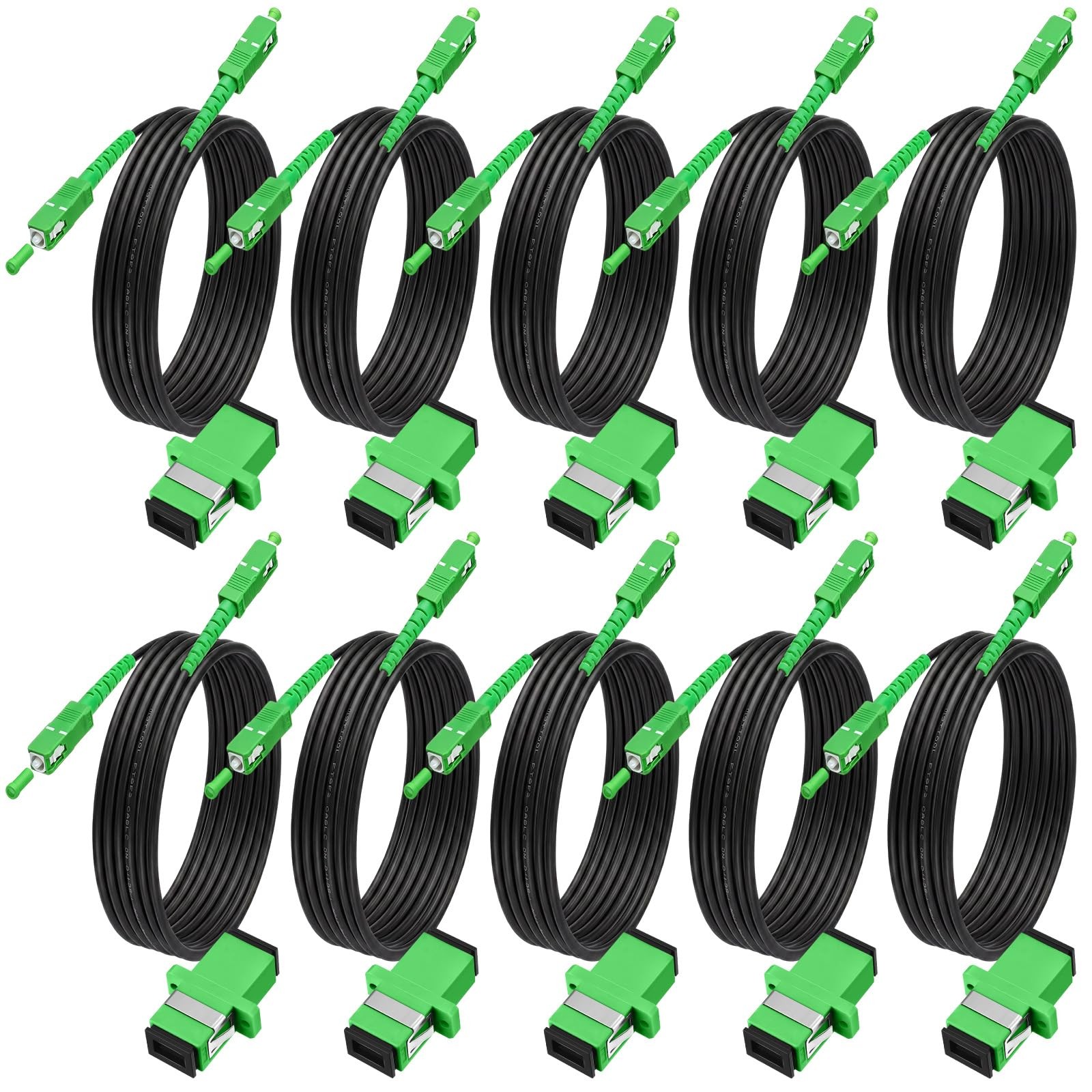 10 PCS 6ft 2m SC/APC Fiber Optic Cable Single Mode 9/125um OS1/OS2 Black
