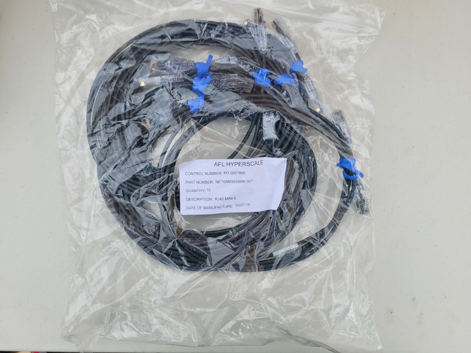 New AFL HYPERSCALE NET6BM568BBK-007 RJ45 Cat 6 7′ Foot Patch Cable Set of 10