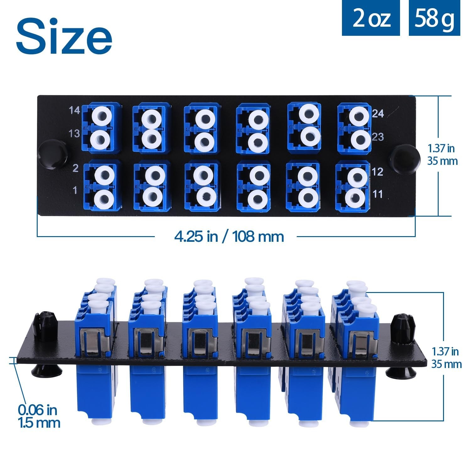 VFLTOOL LC Fiber Optic Patch Panel 24 Port Duplex LGX Blue SM/MM