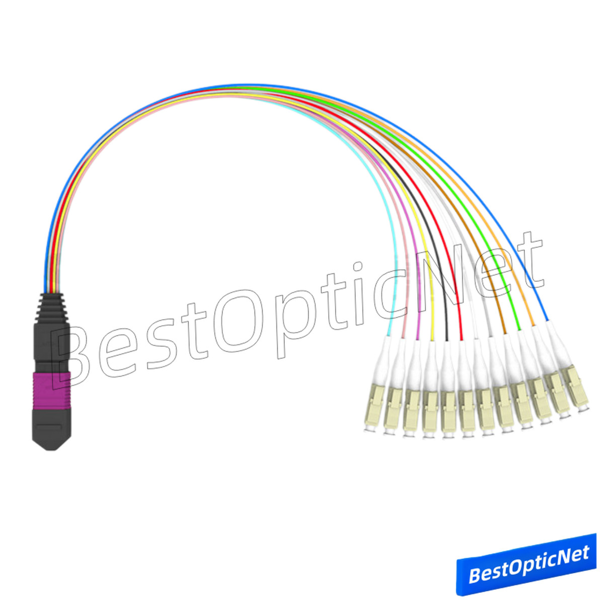MPO Male to 12 LC OM4 12 Core Branch Fiber Optical Patch Cord Cable MTP Cassette
