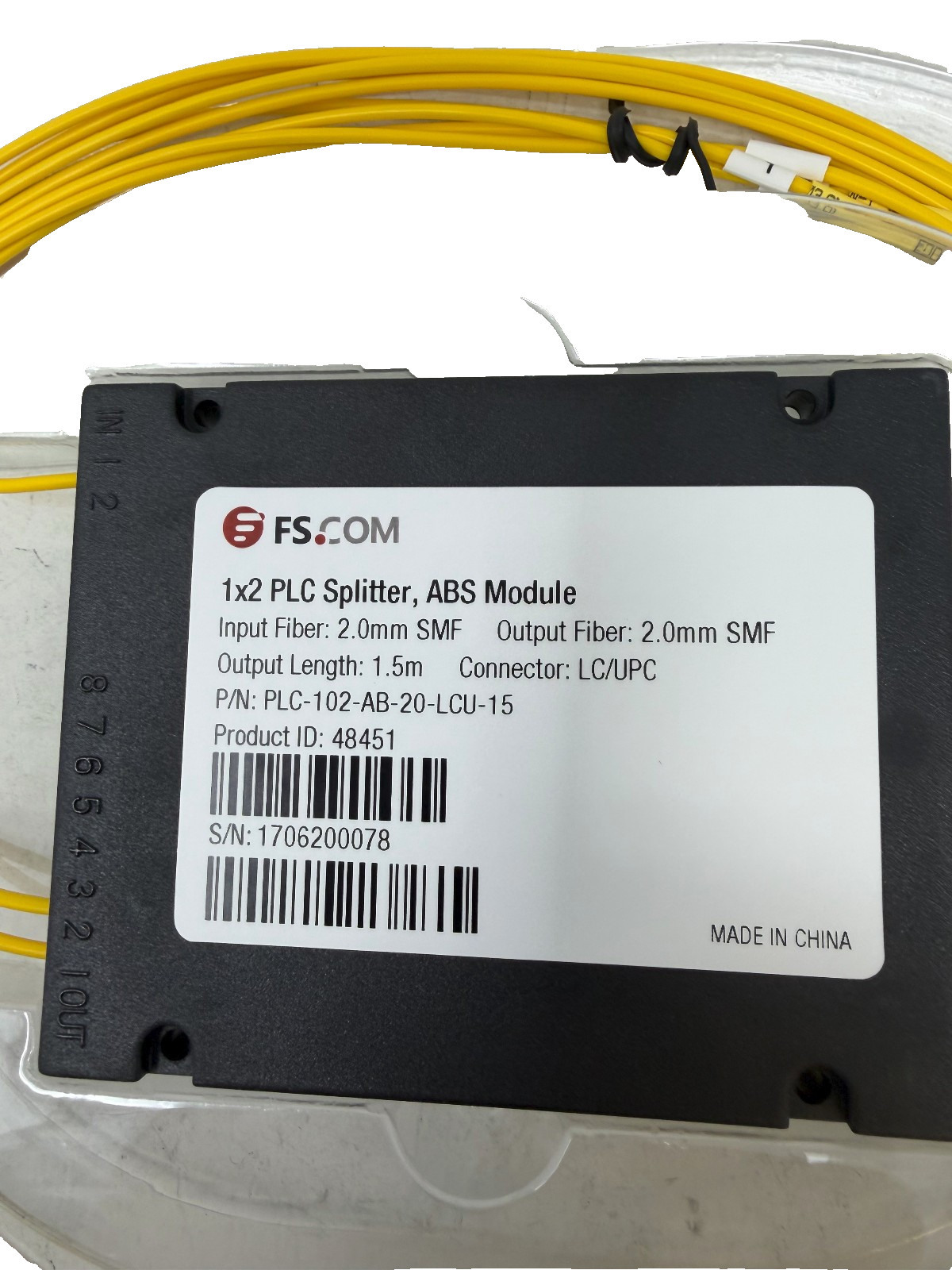 1 x 2 PLC Fiber Splitter, Splice/Pigtailed ABS Module, 2.0mm, LC/UPC, Singlemode